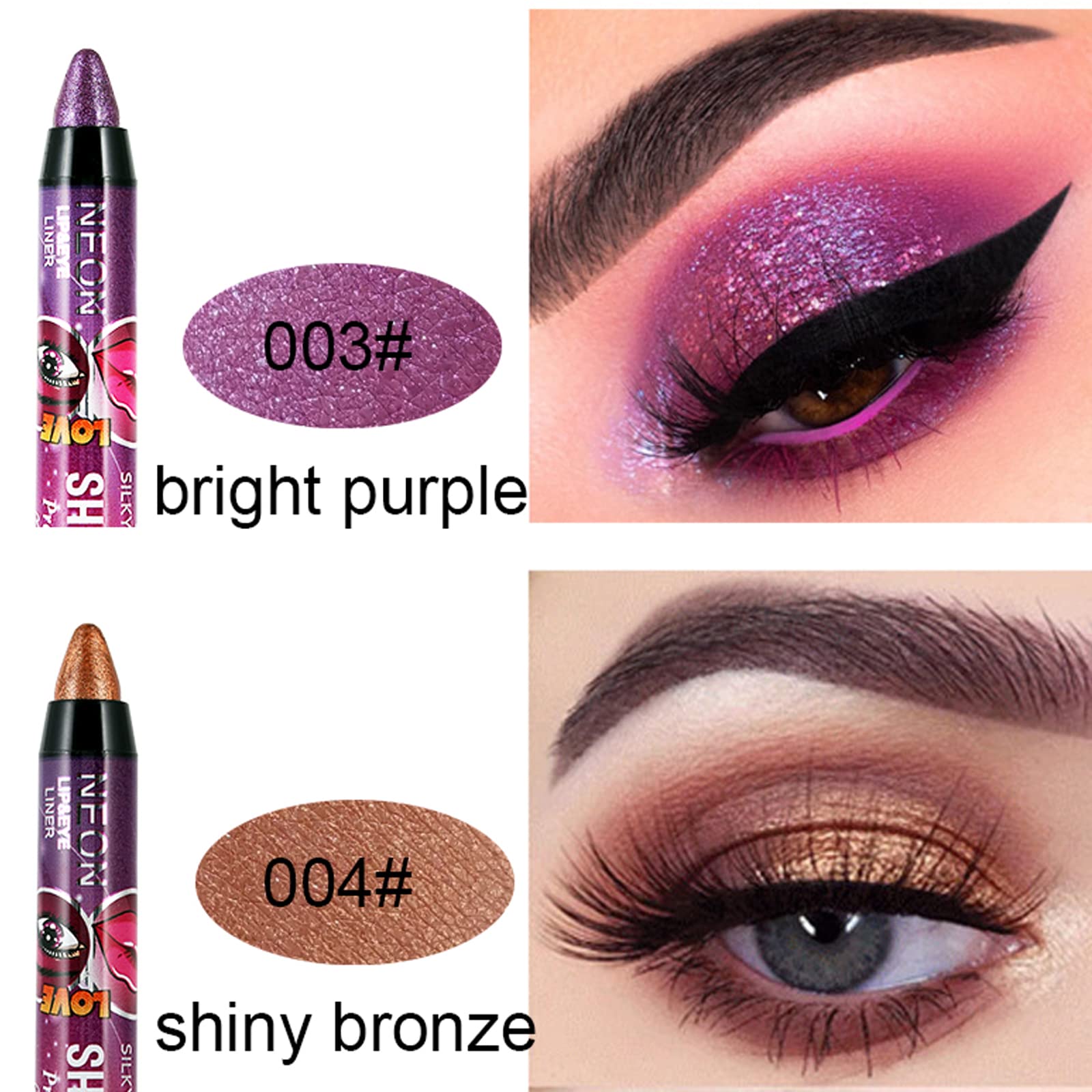 Meicoly 12 Pcs Eyeshadow Stick,Cream Smokey Eyeshadow Metallic Shimmer Crayon,Silver Eye Brightener Stick,Pro Waterproof & Long