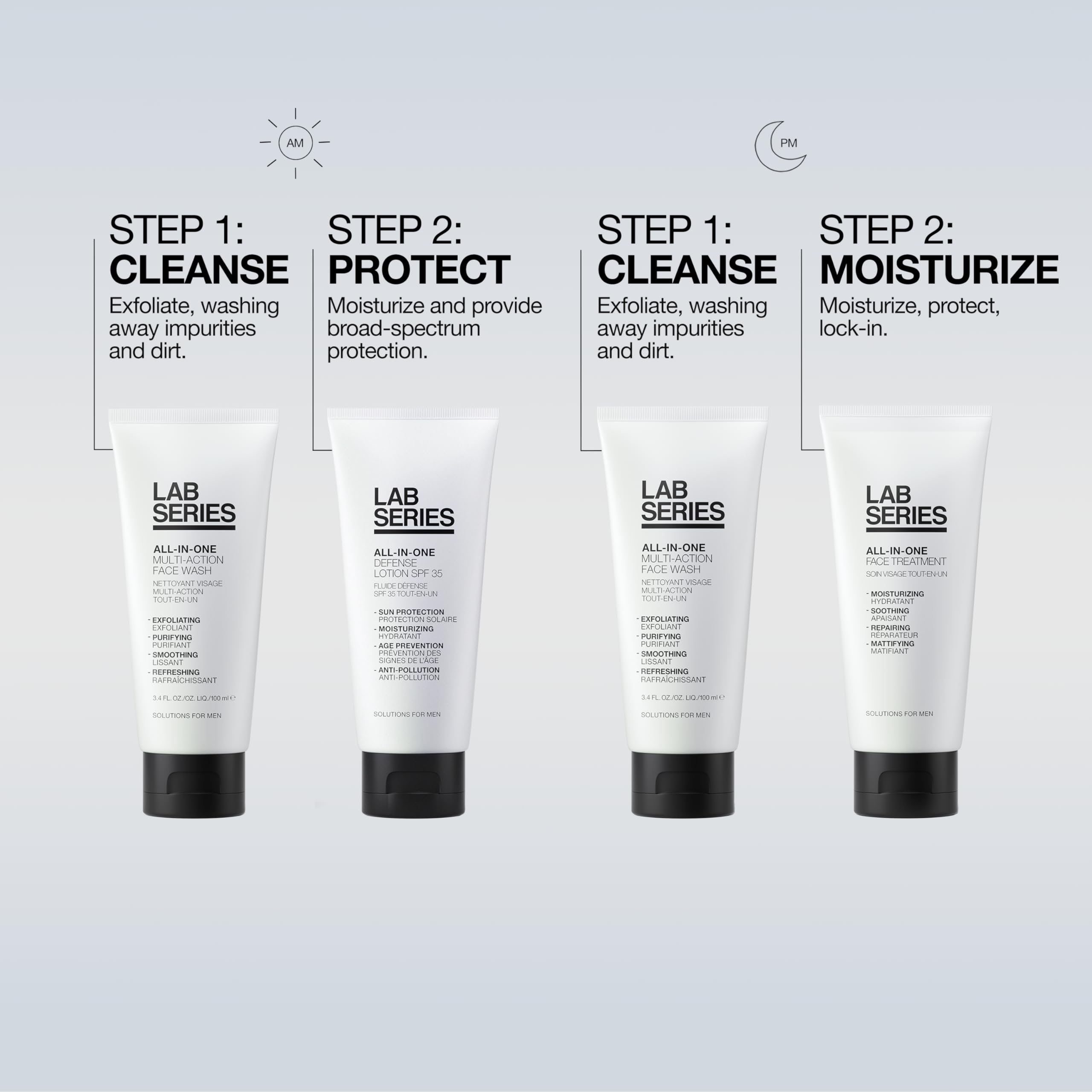 Lab Series All-In-One Multi-Action Exfoliating Face Wash - Men's Face Scrub - Cleanse and Purify Skin - Skin Care for Men, 3.4 F