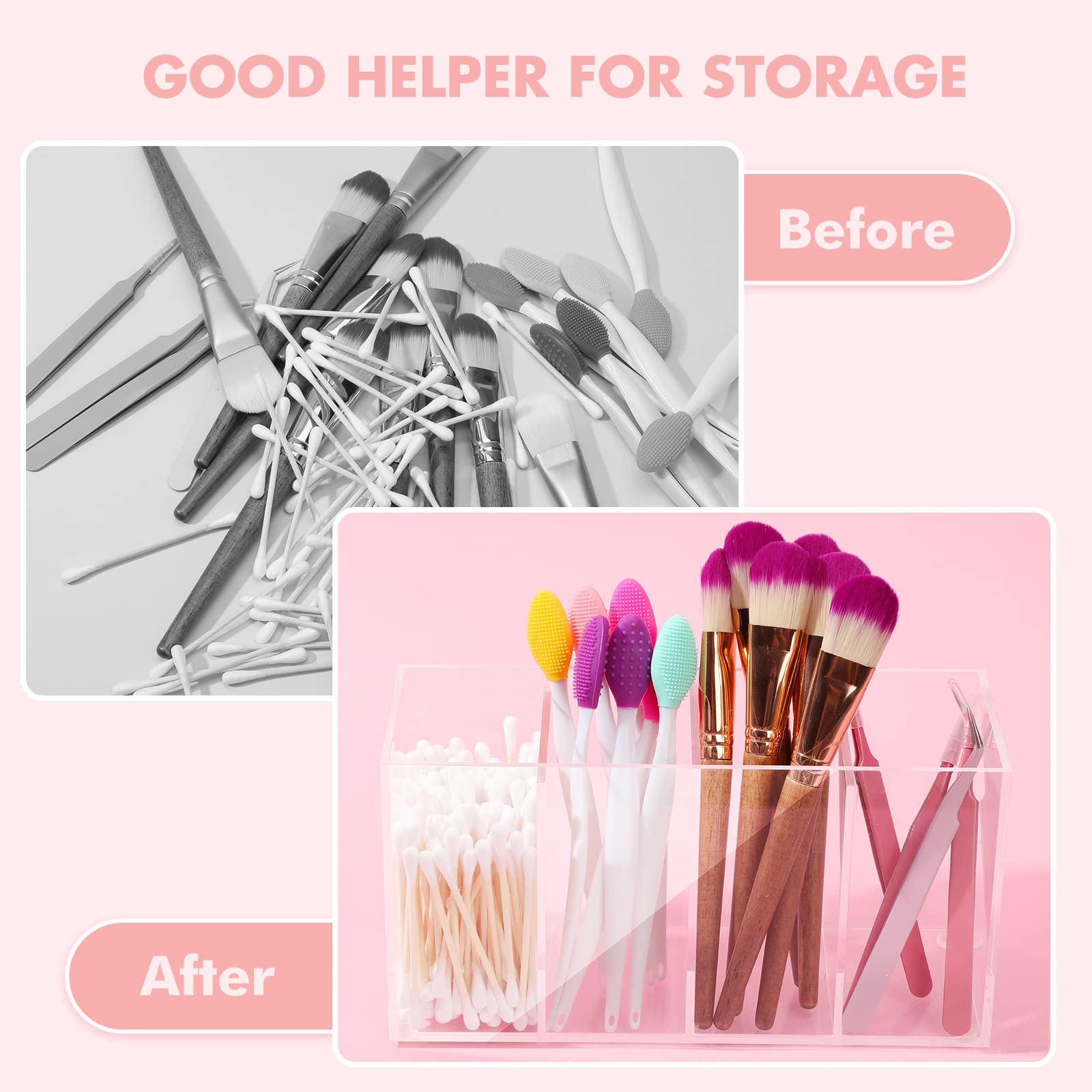 Yulejo 4 Compartment Acrylic Makeup Organizer And Storage With Lid Bathroom Storage With 4 Tray Eyelash Mascara Brushes Organize