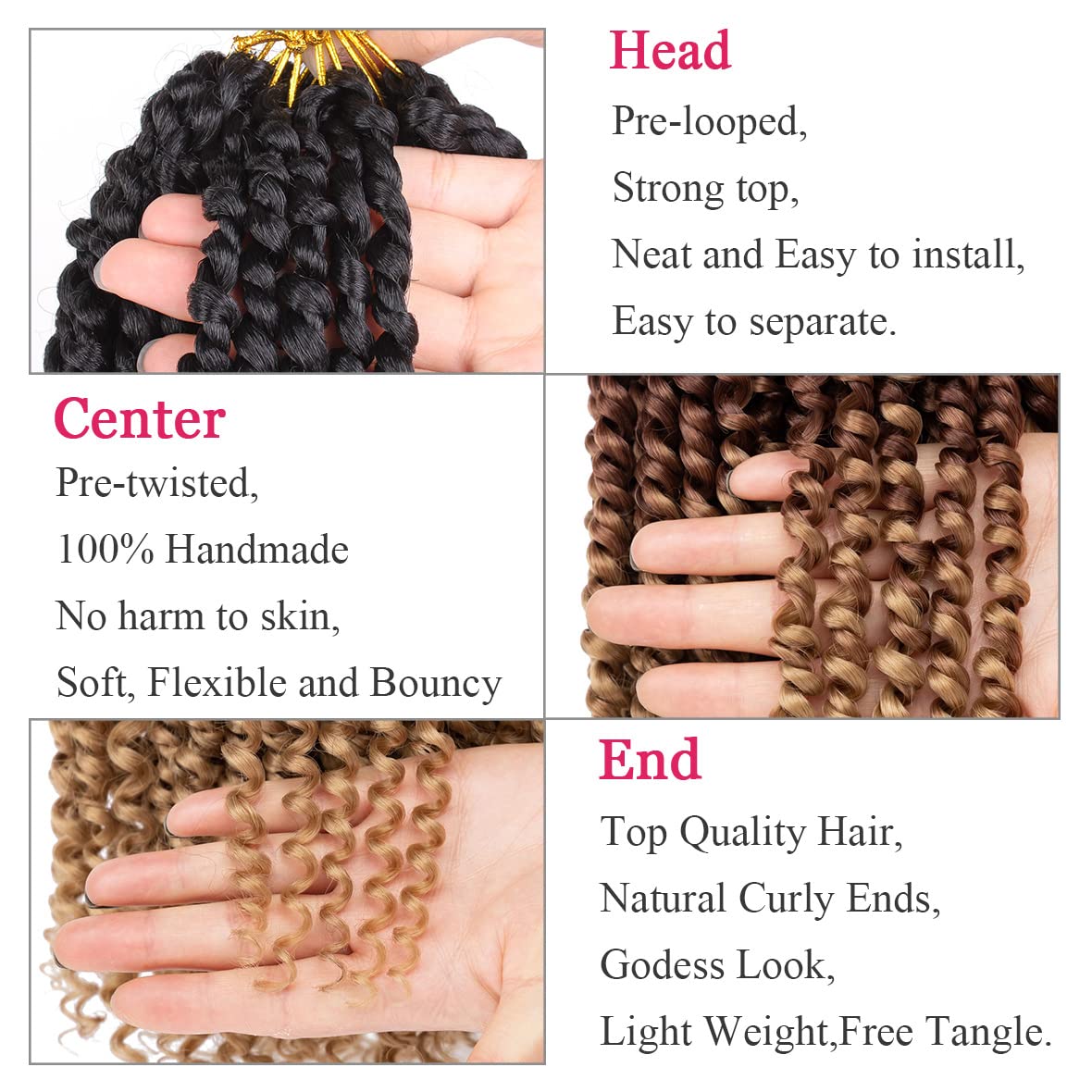 Leeven 10 Inch 3 Tones Pre Twisted Passion Twist Crochet Braids Hair 8 Packs Pre-Looped Short Passion Twists Hair 1B/30/27# Ombr