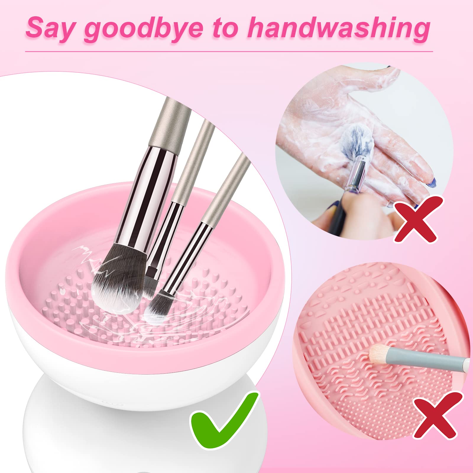 Pink Electric Makeup Brush Cleaner Machine, Windspeed Silicone Brush Cleaner Machine Beauty Blender Cleanser For Beauty Makeup B
