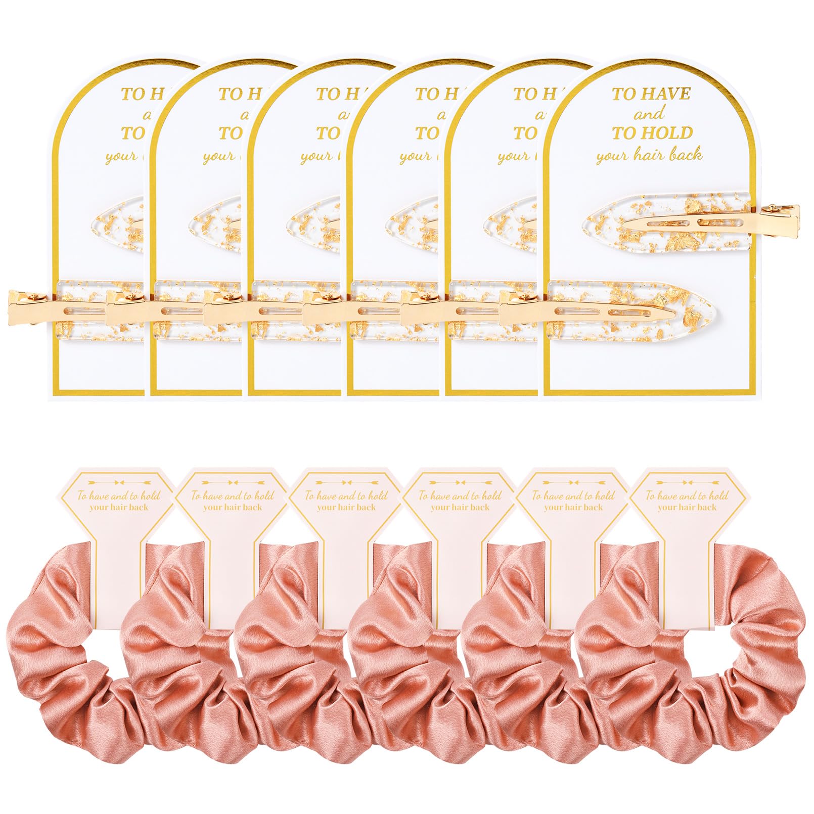 Aileam 12 Pcs Bridesmaid Proposal Gifts, Gold Glitter Hair Clips And Silk Satin Scrunchies, Bridal Shower Favors For Women Girls