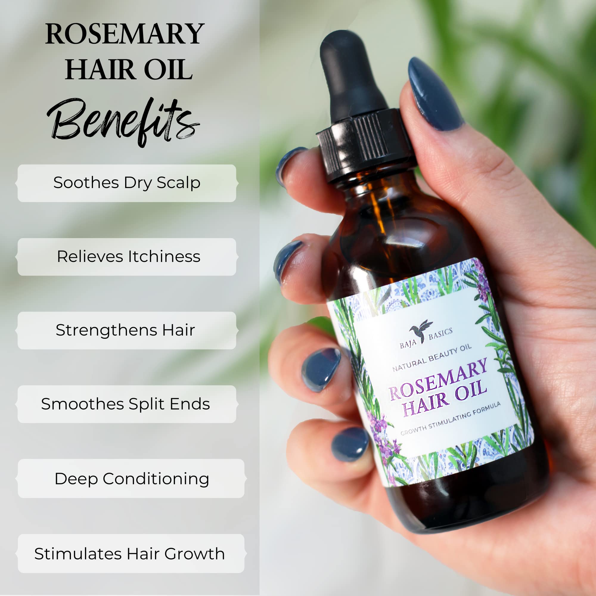 Rosemary Oil For Hair Growth By Baja Basics, Organic Rosemary Oil For Hair, Moisturizing Hair Oil For Split Ends And Dry Scalp,