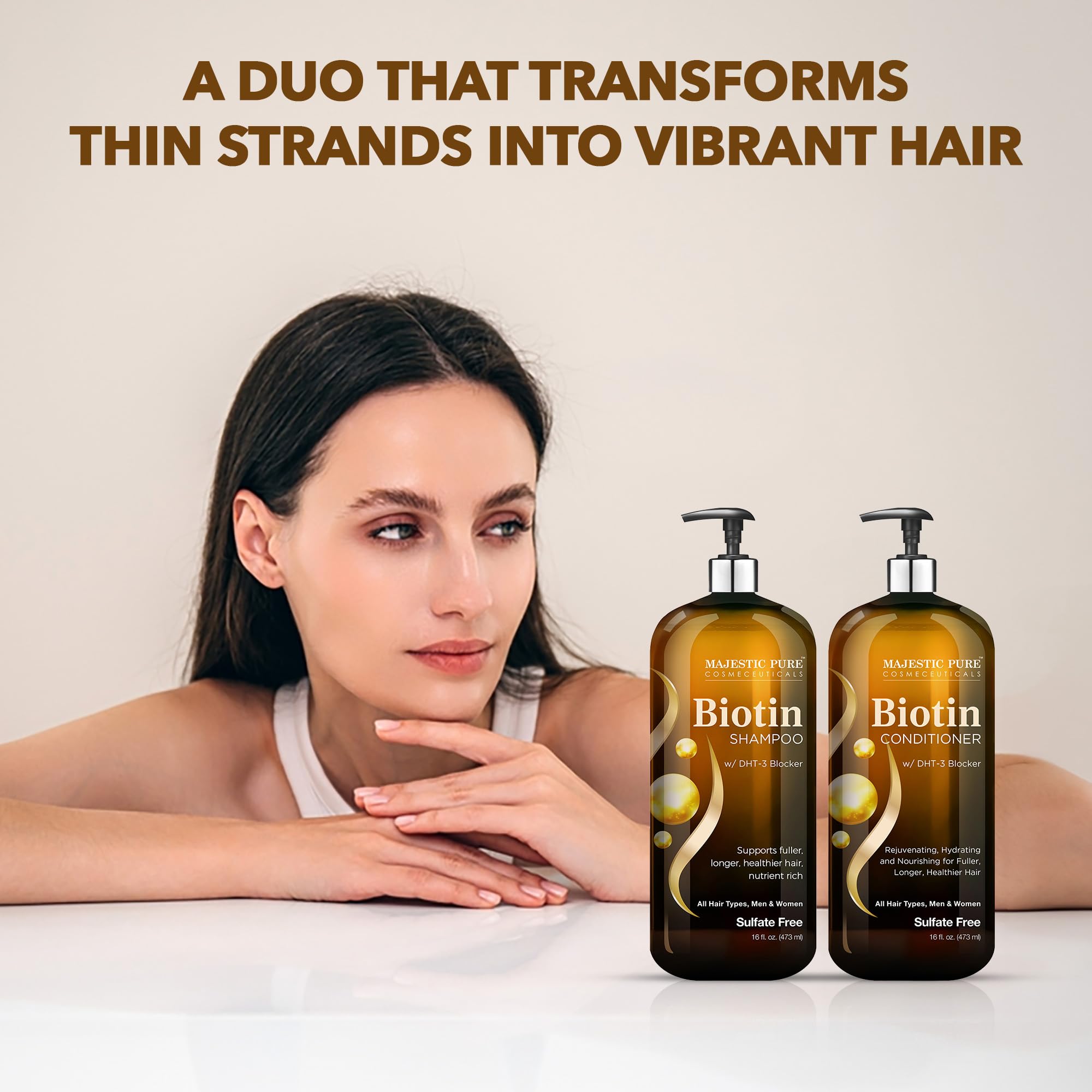 MAJESTIC PURE Biotin Shampoo and Conditioner Set with DHT Blocker Complex - Hydrating, Nourishing & Supporting Healthy Hair, Sul