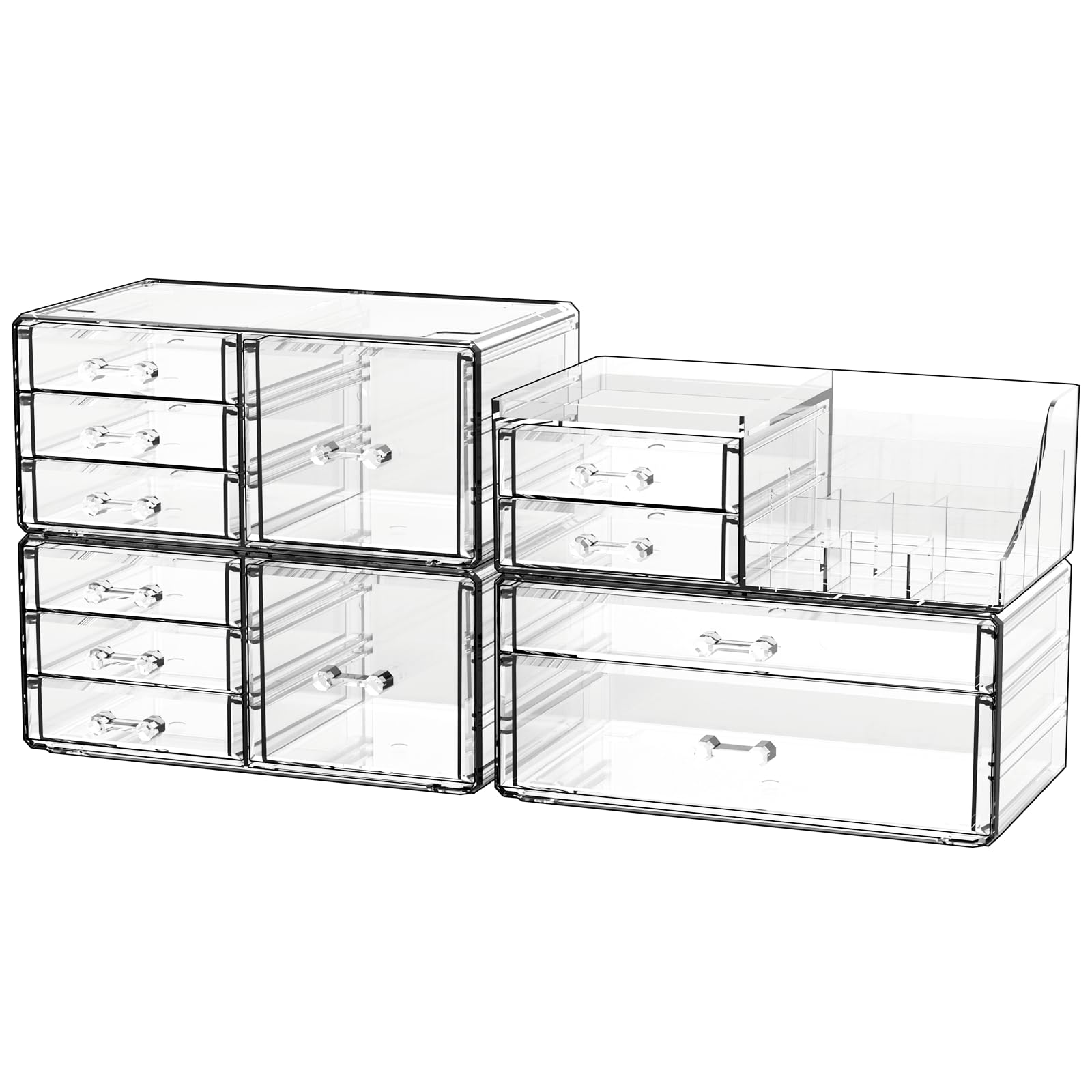 Cq acrylic 4 Pack Clear Makeup Organizer for Counter,12 Drawers Stackable Skincare Organizer,Large Cosmetic Storage Organizer fo