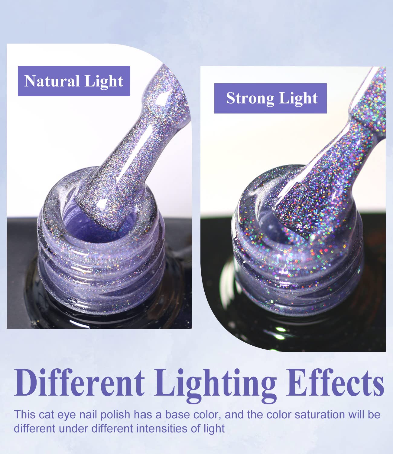 Gel Nail Polish 15Ml/0.5Fl Oz Holographic Purple 9D Cat Eye Shiny Glitter Soak Off Nail Polish With Magnetic Stick For Nail Salo