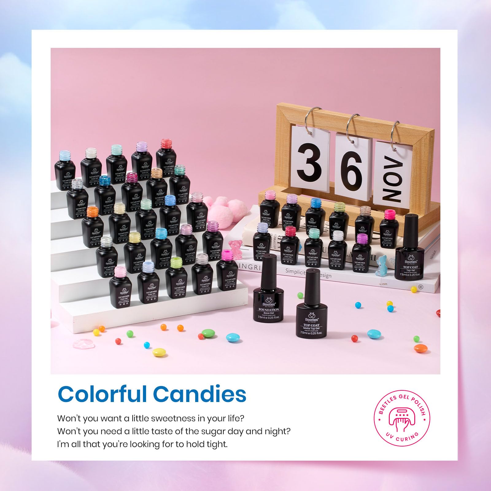 Beetles Pastel Gel Polish Set 39Pcs Pink Red Gel Nail Polish With Base Top Coat Soak Off Uv Led Lamp Colorful Candies Manicure K