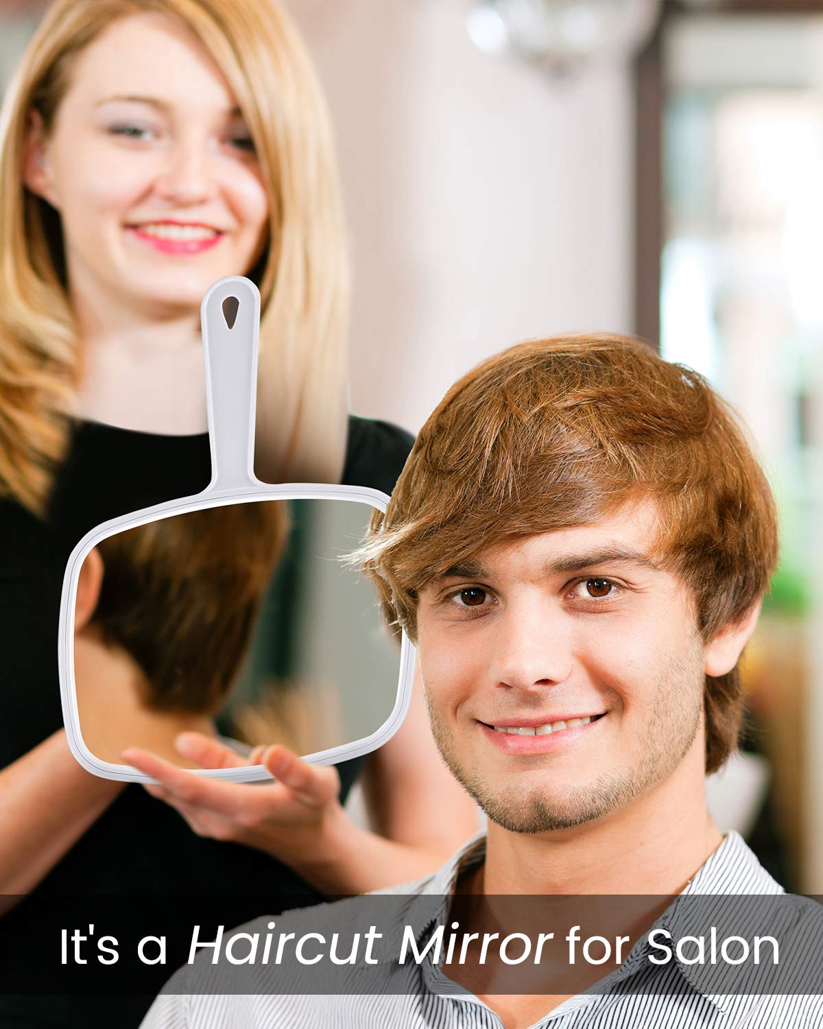Gladmart Hand Mirror - Square Plastic Hairdressing Mirror 10.3"x7.4" - White, Model GM24HM01