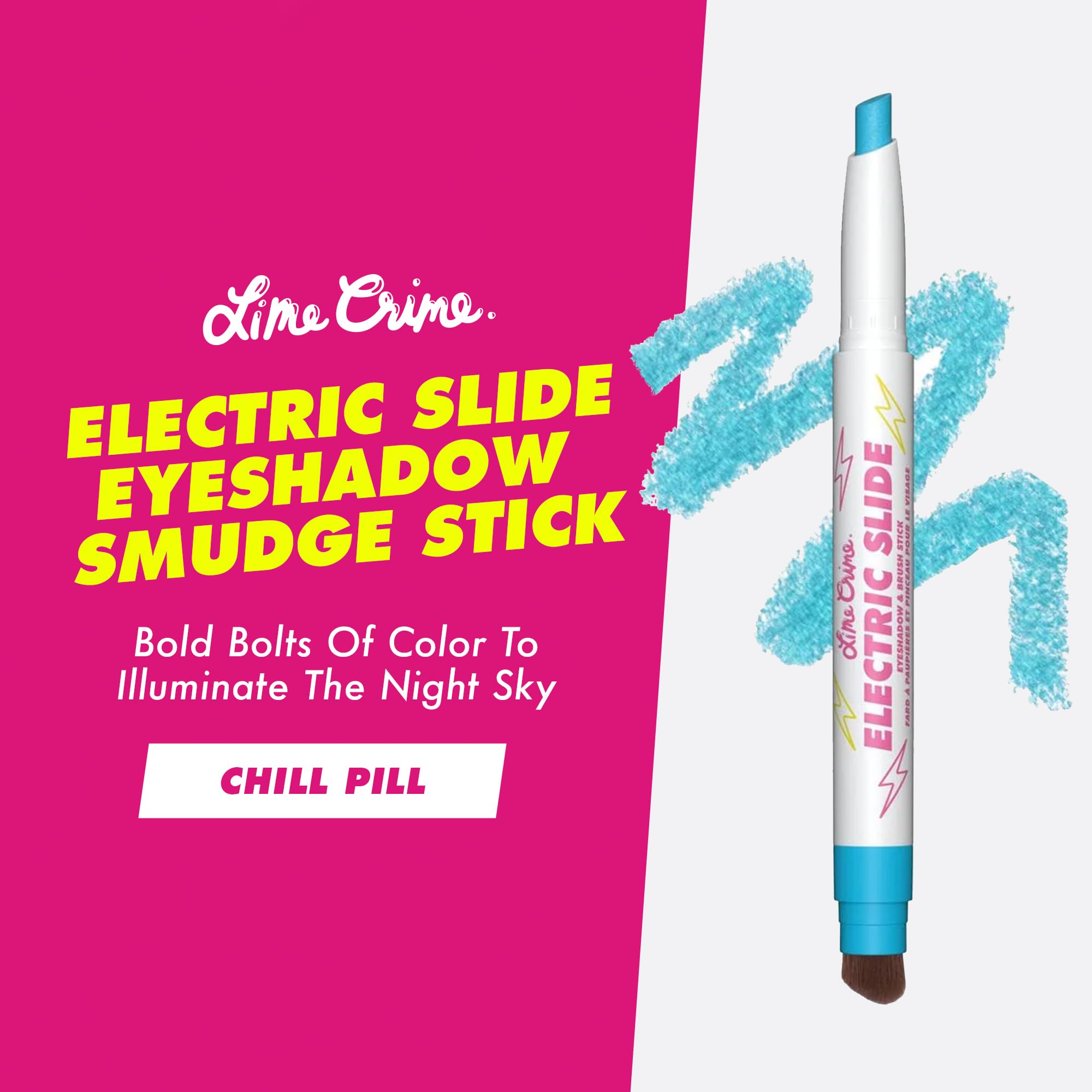Lime Crime Electric Slide Eyeshadow & Brush Stick, Chill Pill (Metallic Teal) - Lightweight 2-in-1 Eyeshadow Smudge Stick with A