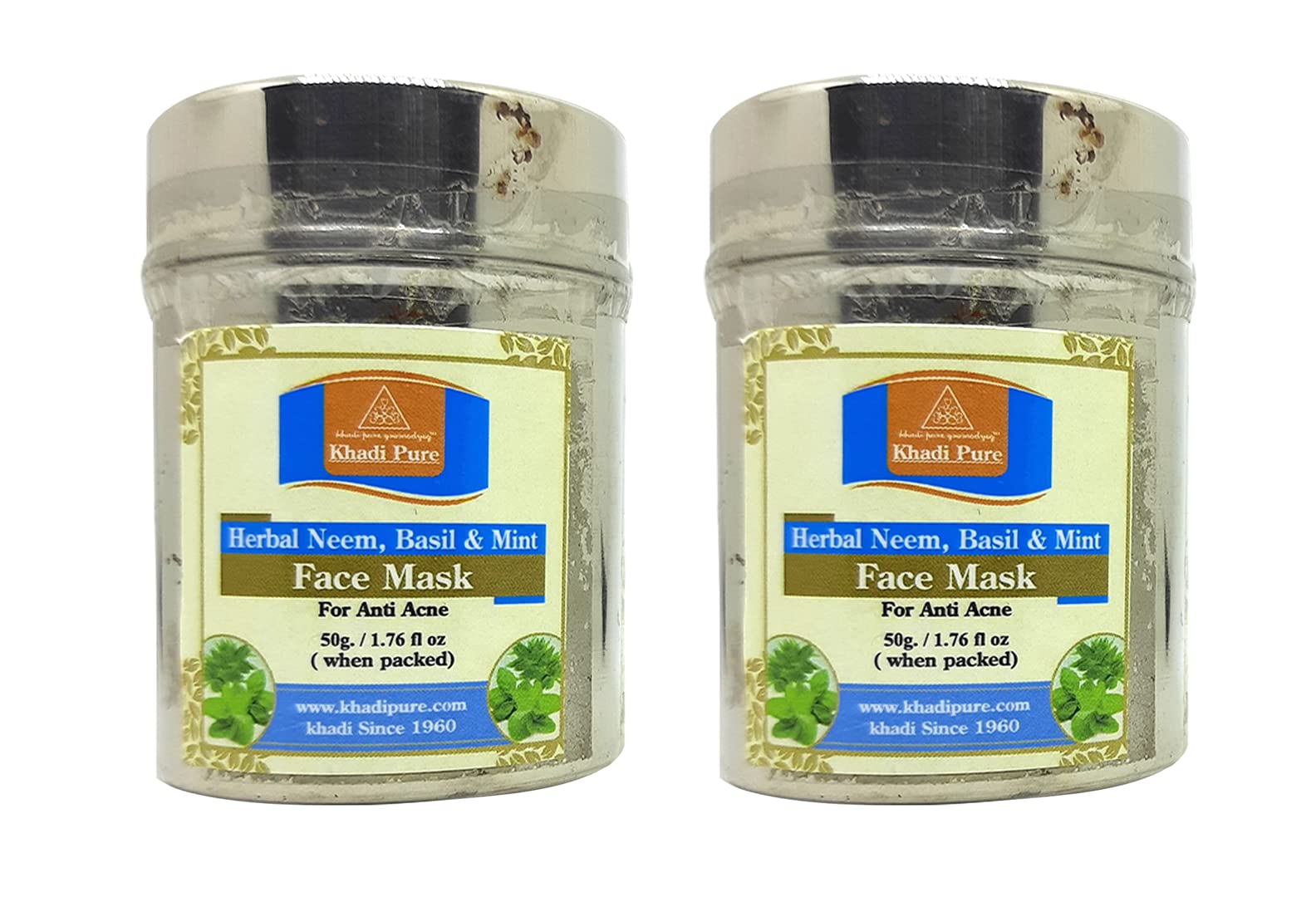 Khadi Pure Herbal Neem, Basil & Mint Face Mask, AntiAcne, 50 G (Pack Of 2)