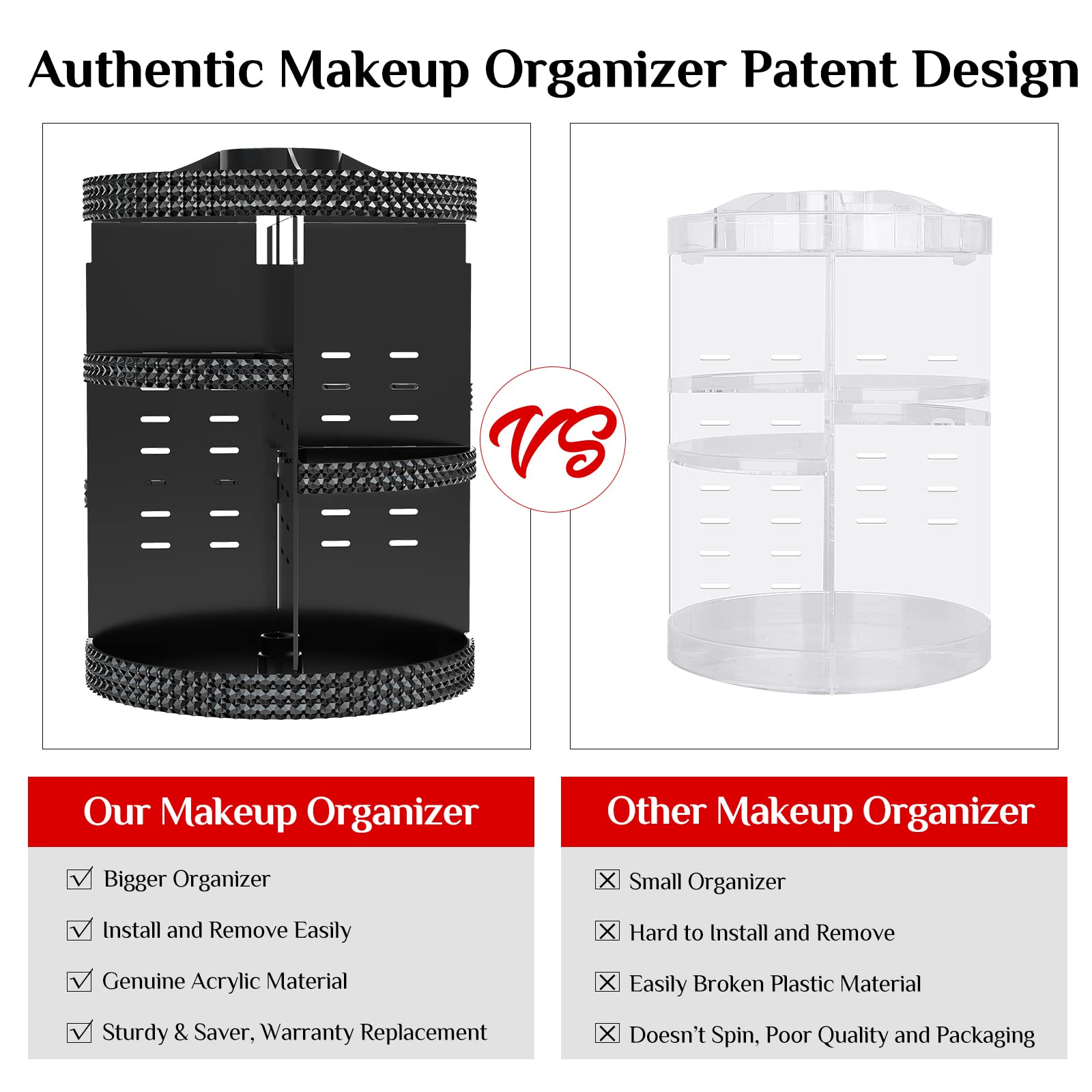 Famitree Black 360 Makeup Organizer Degree Rotating, 7 Layers Large Capacity Cosmetic Storage, Acrylic Makeup Organizers, Organi