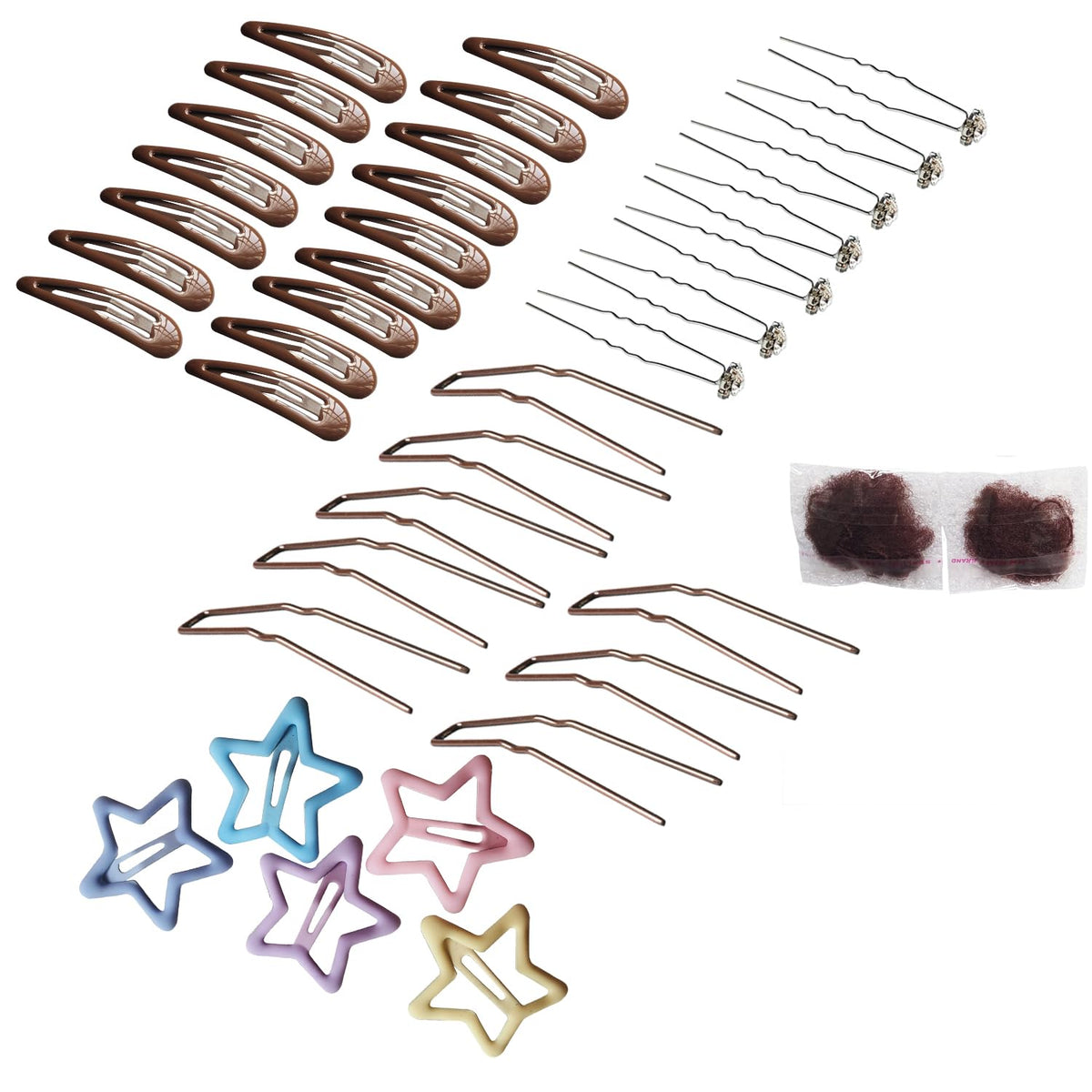 ROCST Snap Hair clips hair style accessories kits for girl women ballet dance U shaped hair pins Bobby clips,43pcs (Brown, 3 inc