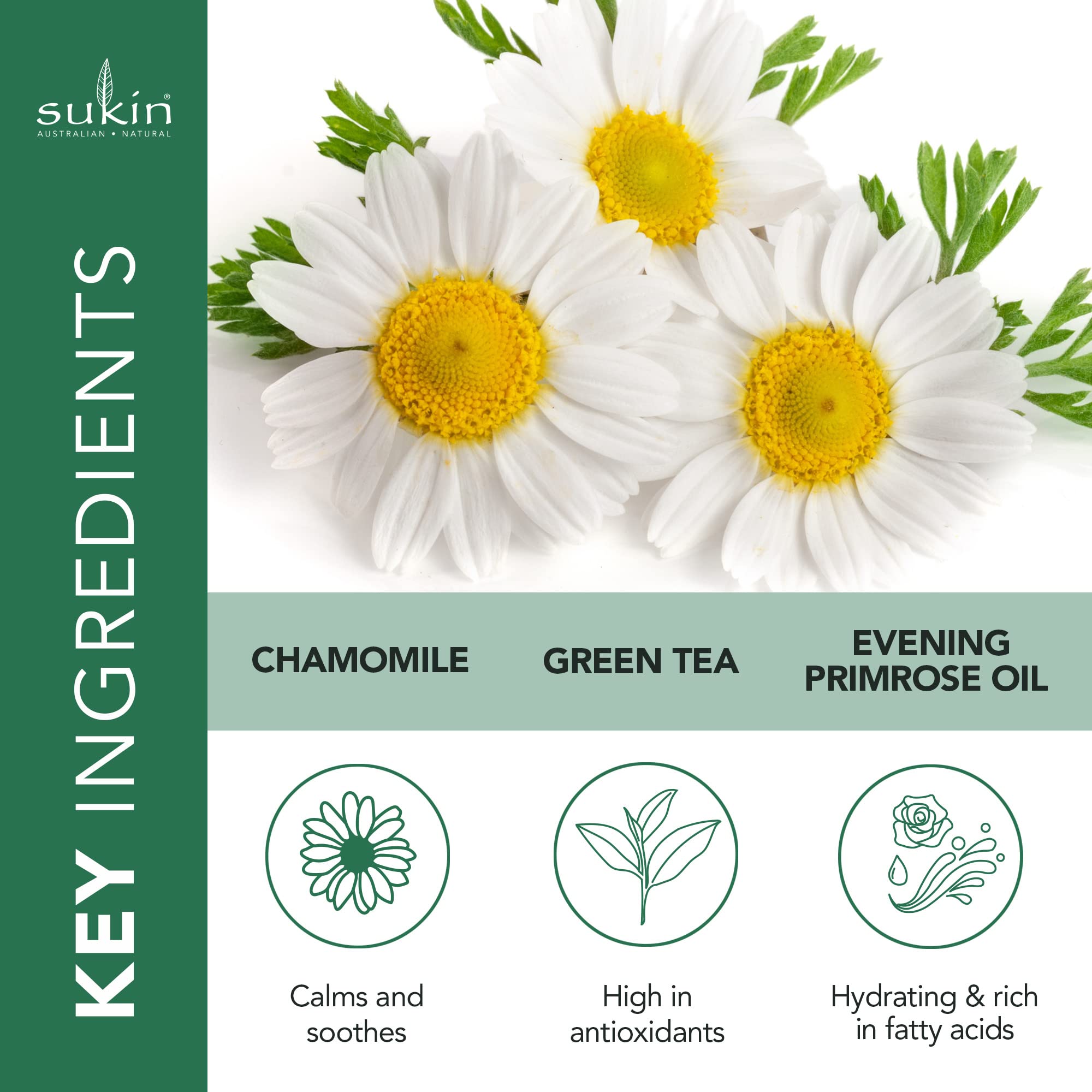Sukin Foaming Facial Cleanser Pump, Gentle Gel Cleanser With Green Tea, Aloe Vera & Chamomile To Purify, Soothe & Tighten Skin,