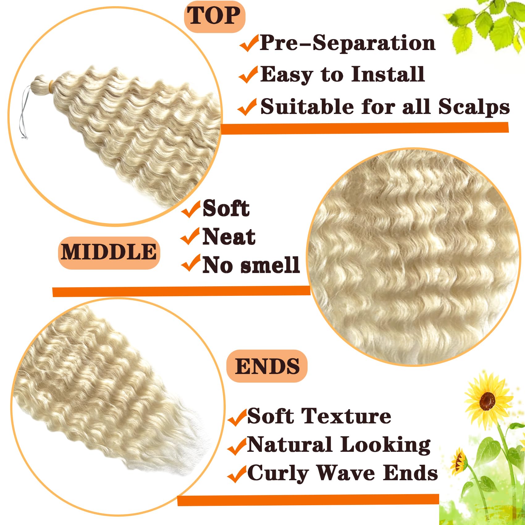 Paraglame Blonde Deep Wave Crochet Hair 18 Inch Ocean Wave Crochet Hair 3 Packs Curly Braiding Hair Extensions For Women(3Packs,