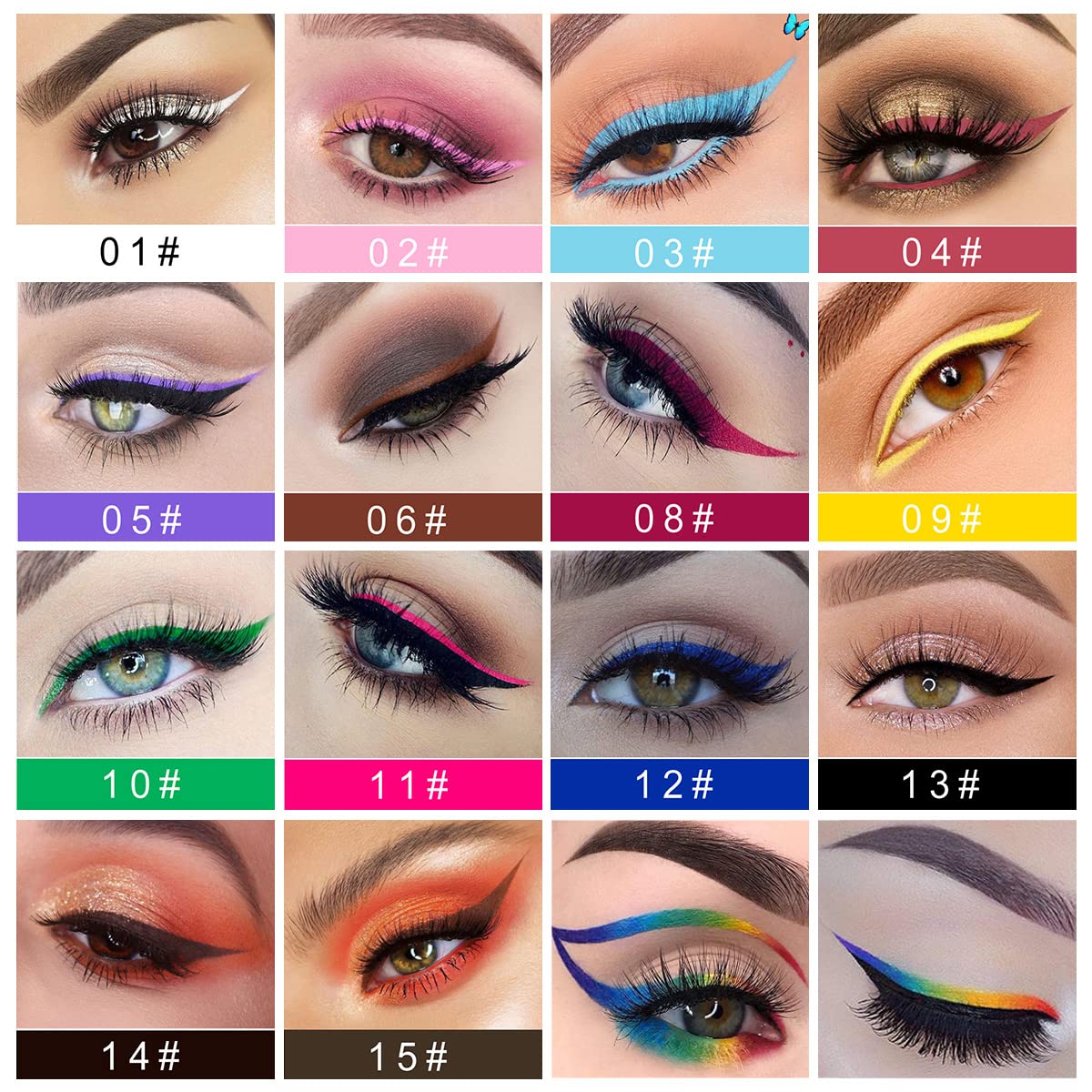 CHARMCODE 14 Colored Eyeliners - Liquid Color Eyeliner Highly Pigmented - White Eyeliner - Liquid Liner Coloful Set - Vivid Matt