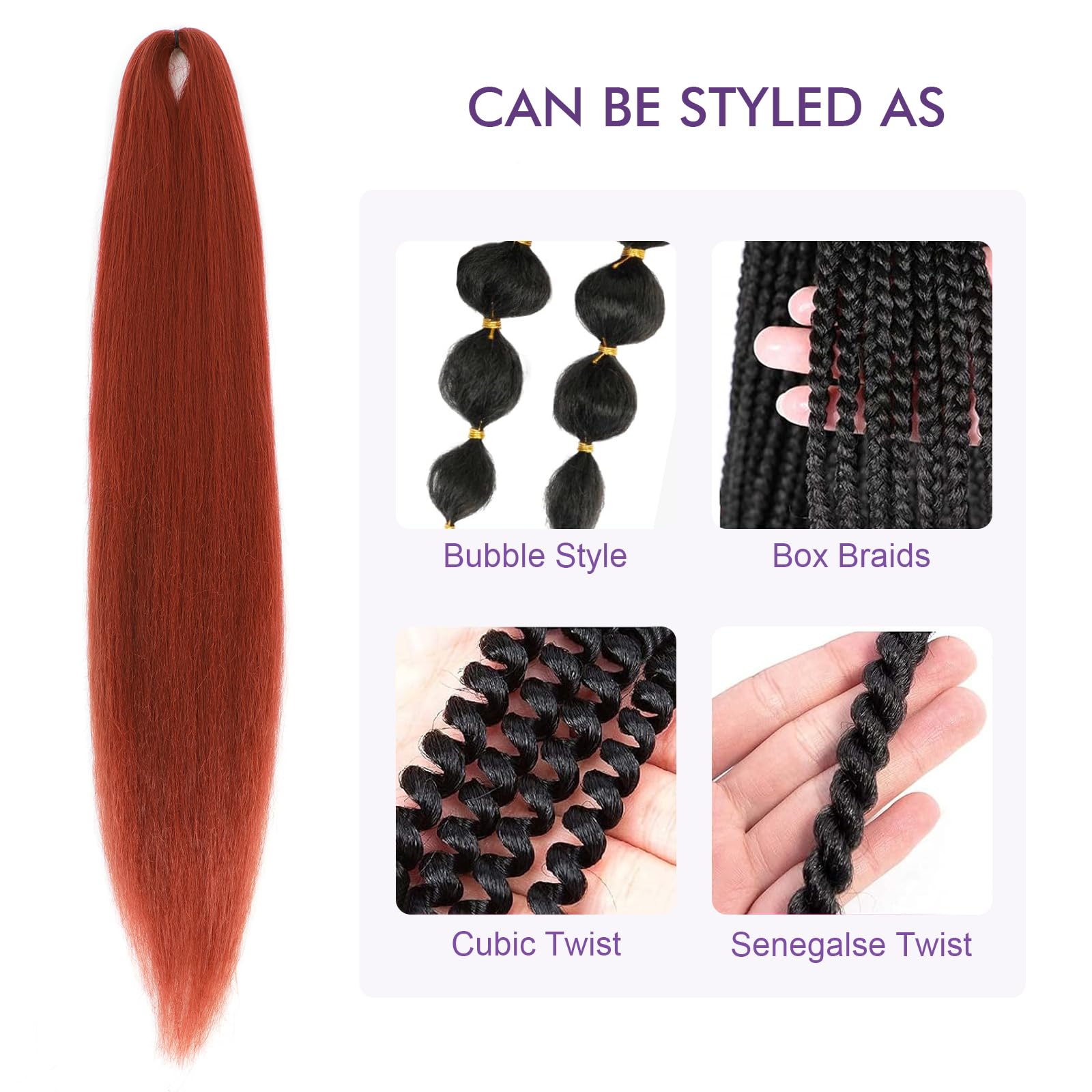 Rosdina Pre-Stretched Braiding Hair - 30 Inch 8 Packs Orange Super Long Braiding Hair For Twist Or Box Braids, Yaki Texture Hot