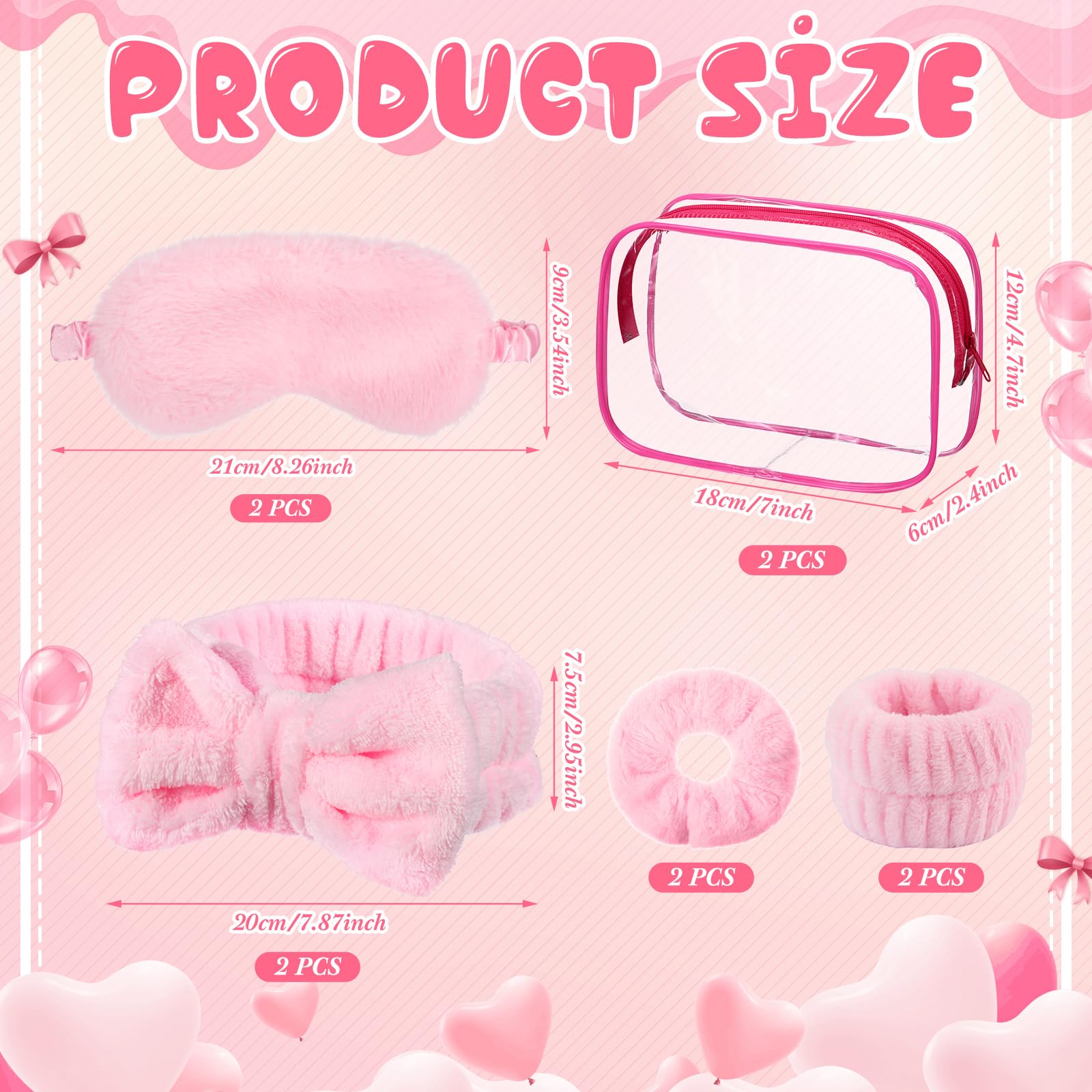 Hoteam 10 Pieces Spa Sleepover Party Supplies 2 Pink Spa Headband 2 Wristbands 2 Plush Sleep Eye Mask 2 Velvet Scrunchies 2 Clea