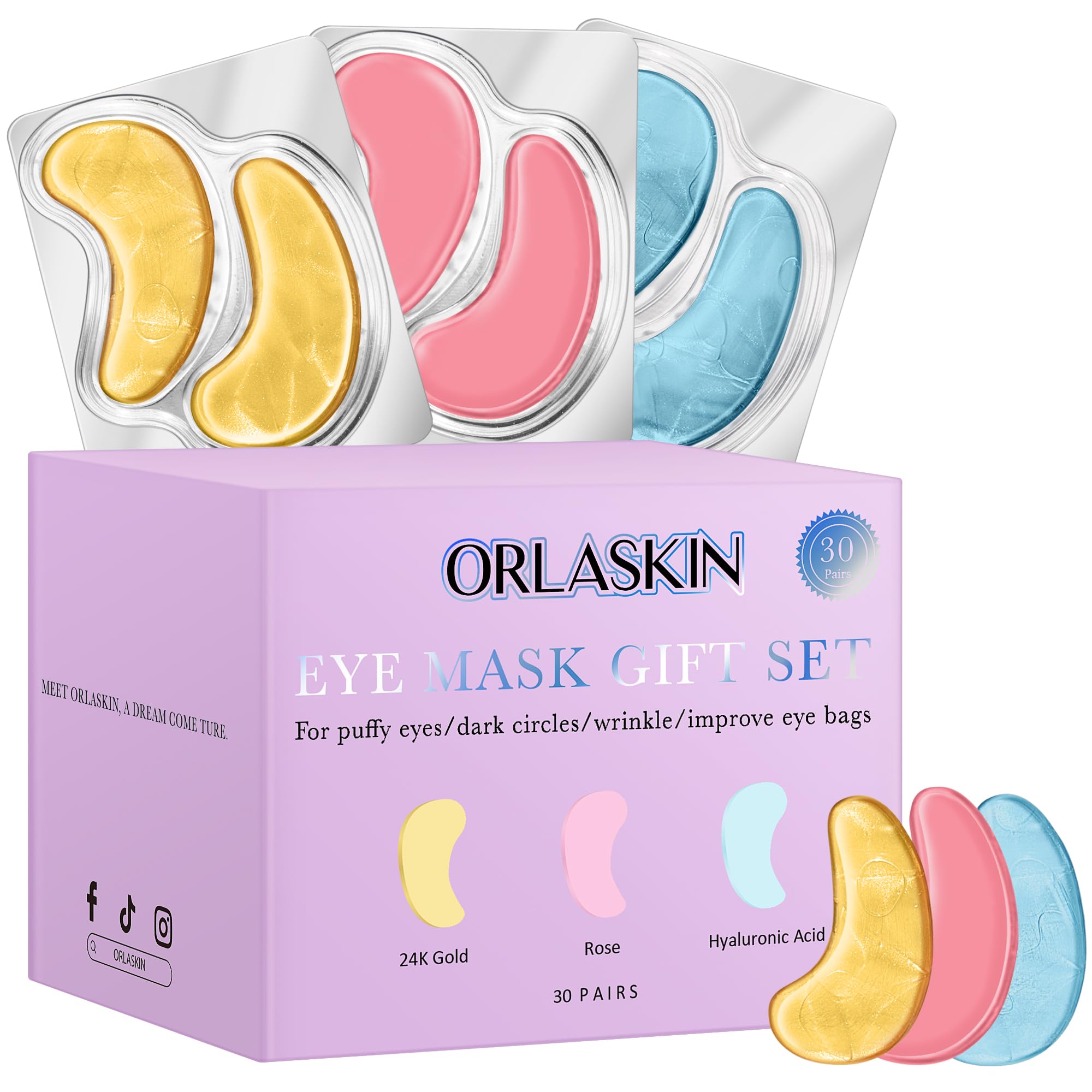 Eye Patches Under Eye Mask Skincare Hyaluronic Acid Under Eye Patches for Teen Girls Puffy Eyes and Dark Circles 24k Gold,Hyalur