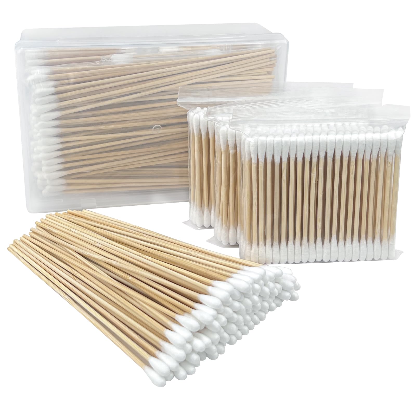 Garrelett 400 ct Organic Bamboo Cotton Swabs Set - 300 Double-Ended 3 Inch Swabs + 100 Long 6 Inch Swabs - Storage Case Included