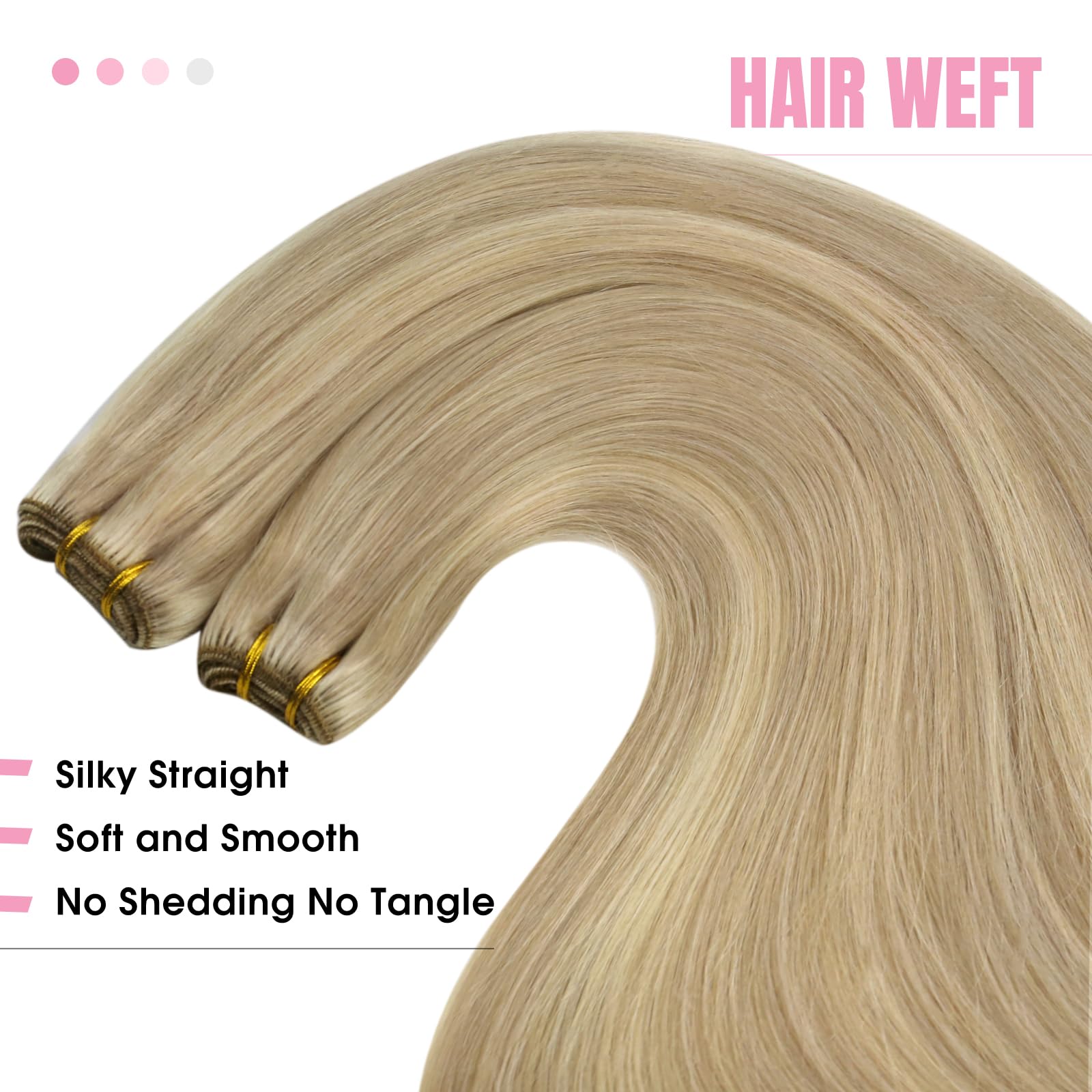 YoungSee Sew in Hair Extensions Real Human Hair Highlight Human Hair Weft Extensions Dark Ash Blonde Highlighted Light Blonde Fu