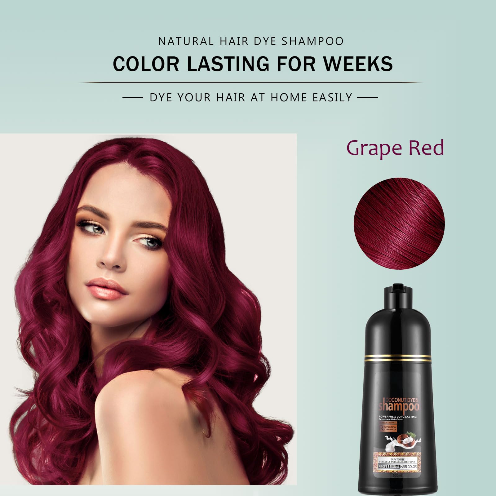 Grape Red Hair Shampoo For Dark Hair-Instant Hair Dye Shampoo 3 In 1 For Women And Men-Herbal Red Shampoo Colors In Minutes & Lo