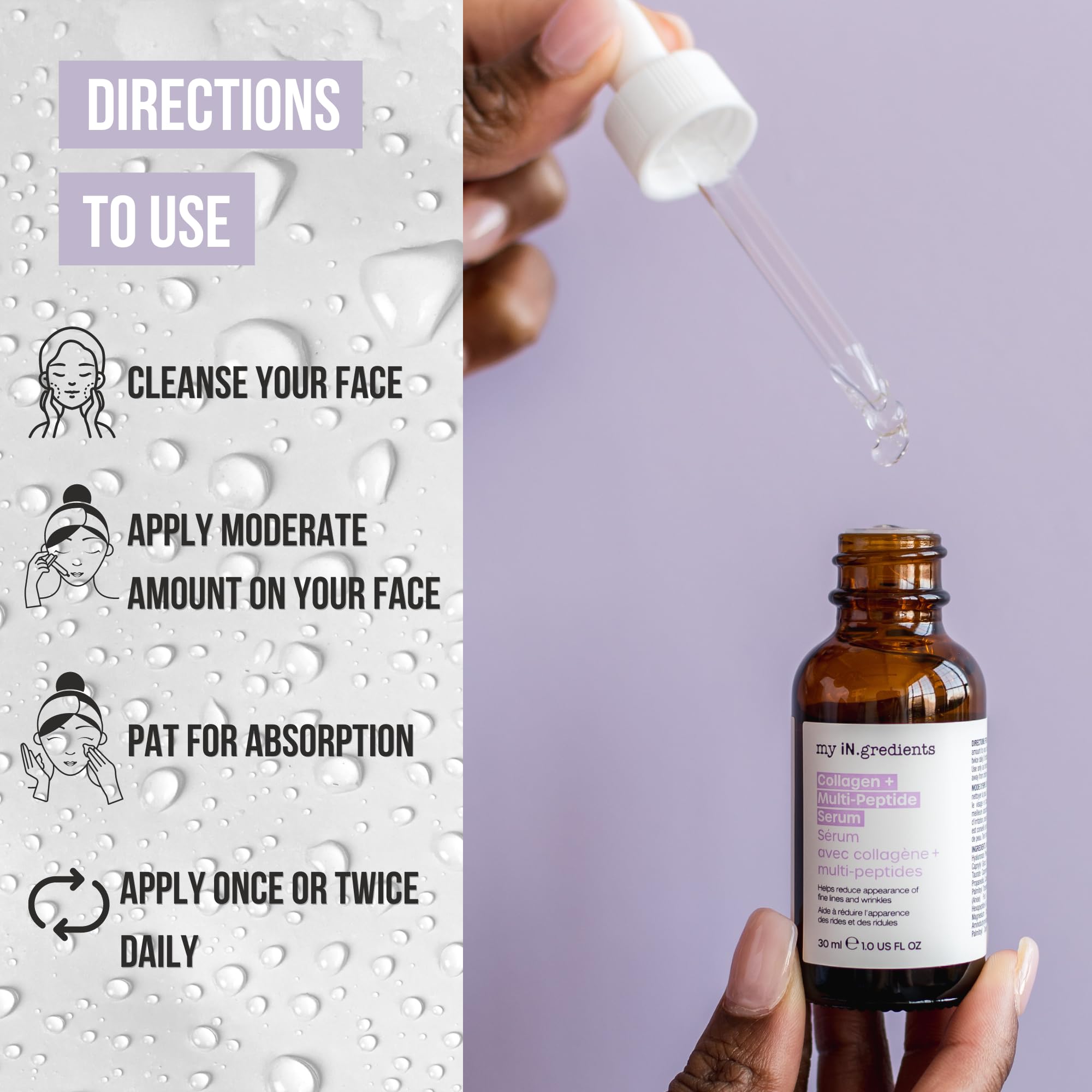 Masque Bar My Ingredients Multi Peptide Serum With Collagen- Wrinkle & Fine Lines Reducing Face Serum- Anti-Aging Hydrating Seru