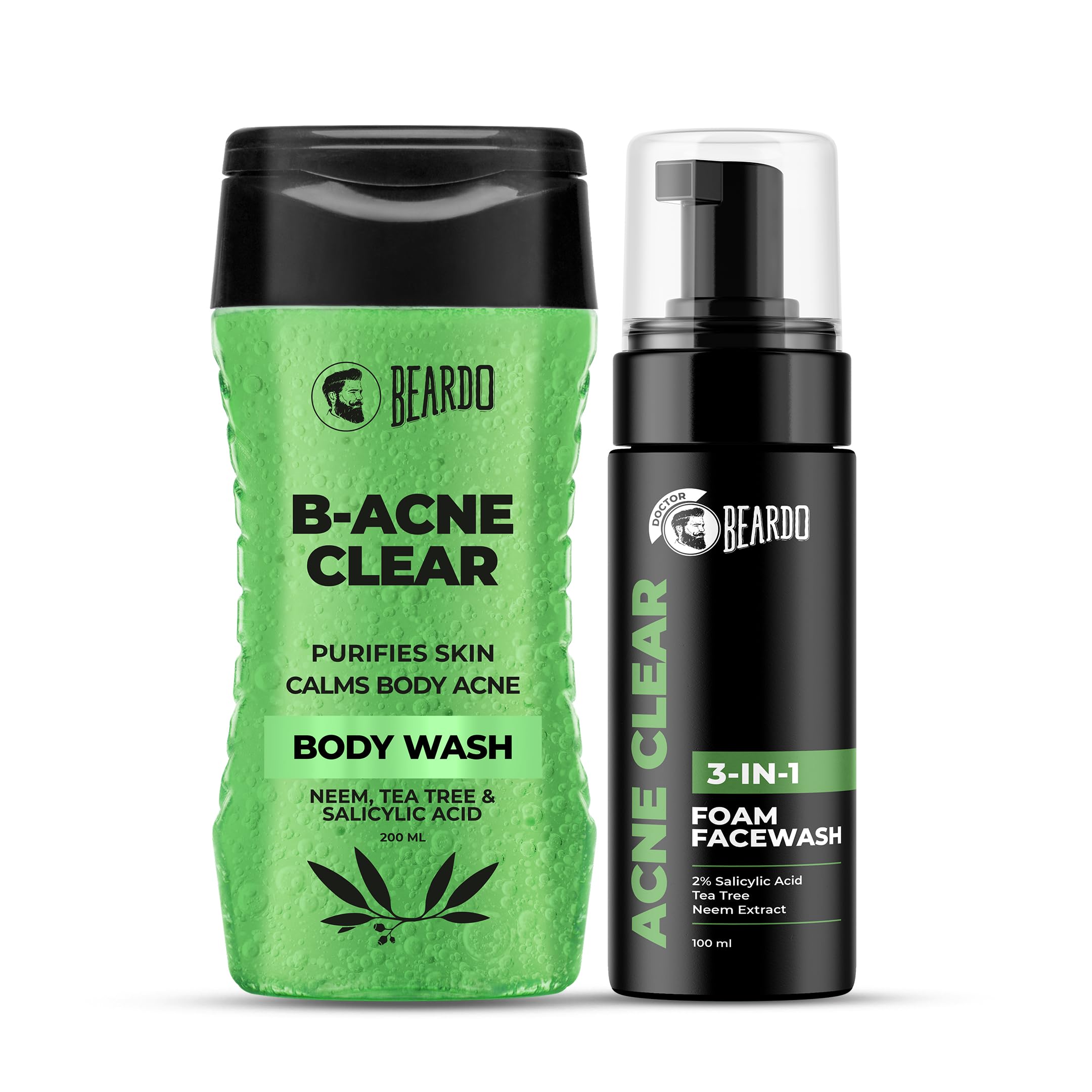 Beardo Acne Clear Facewash & Bodywash For Men (Pack Of 2) | B-Acne Clear Body Wash 200Ml Deals With Body Acne & Acne Face Wash 1