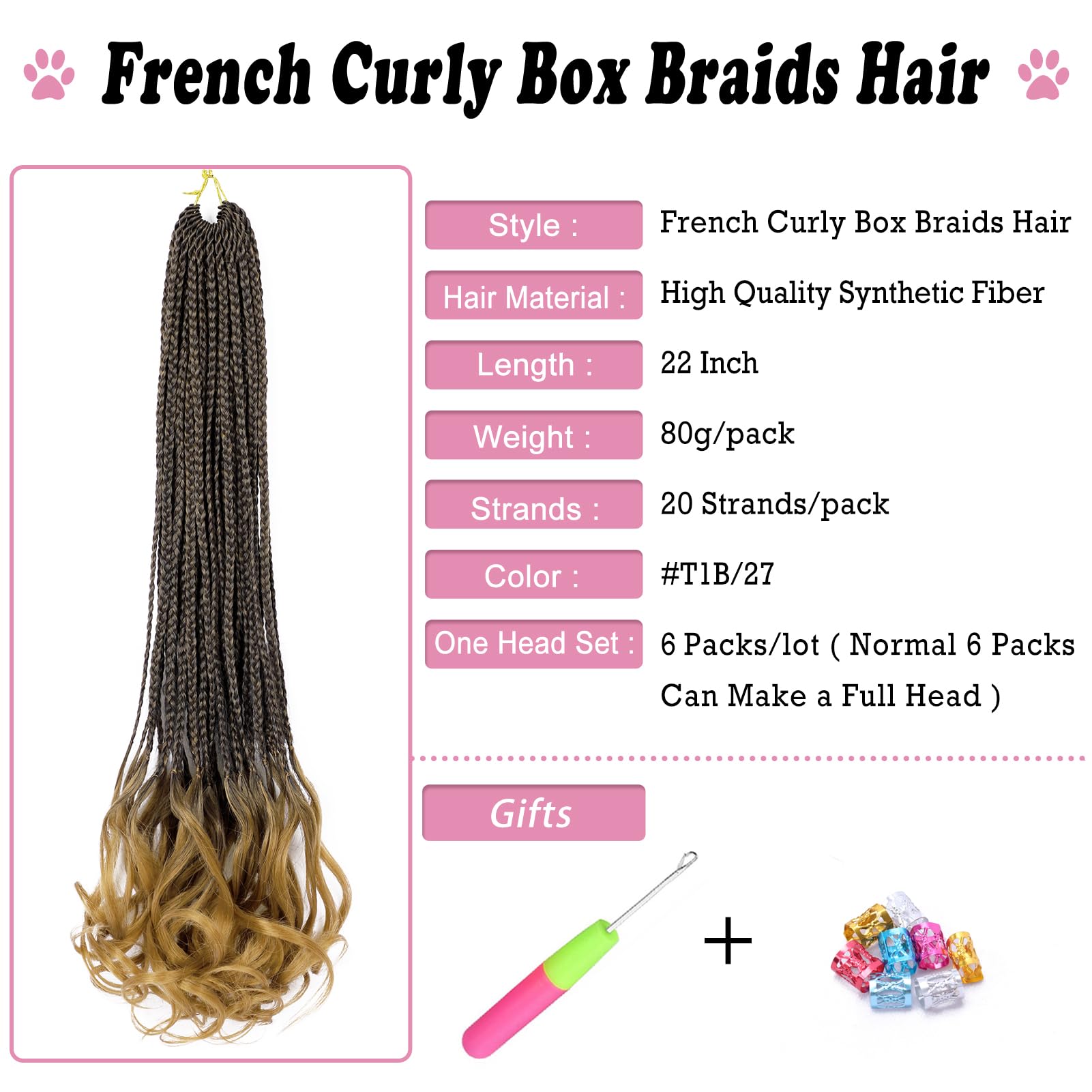 French Curl Box Braids 6 Packs 22 Inch Goddess Box Braids Crochet Hair Pre Looped French Curly Braiding Hair Crochet Box Braids