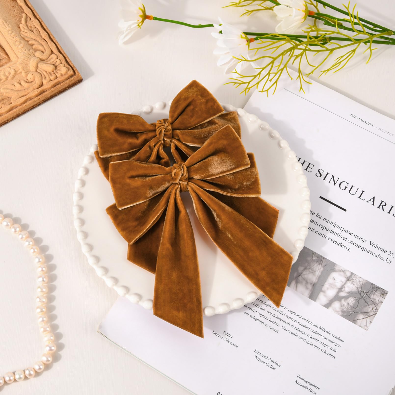 2Pcs Velvet Hair Bow Brown Bow Hair Ribbon Clips For Women Girls Fall Alligator Hair Clips Hair Accessories Toddlers Kids Teens