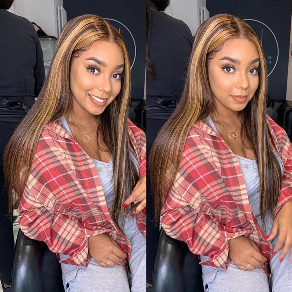 Metamuclia Honey Blonde 13X4 Hd Lace Front Wig Human Hair Highlight Straight Lace Frontal Wigs Human Hair Pre Plucked 18 Inch 18