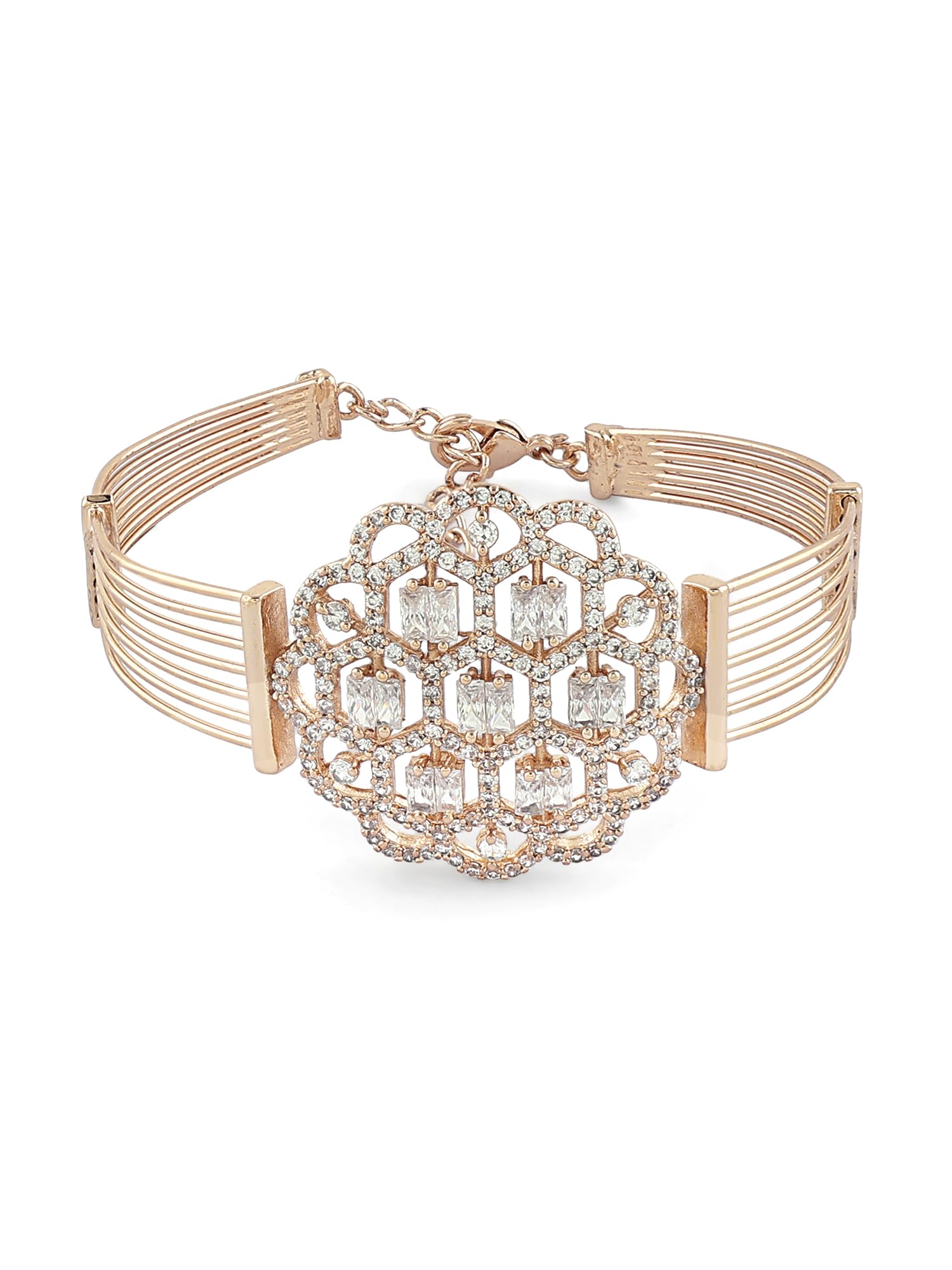 Zaveri Pearls Rose Gold Dazzling Cubic Zirconia Embellished Brass Kada Bracelet For WomenZpfk16892