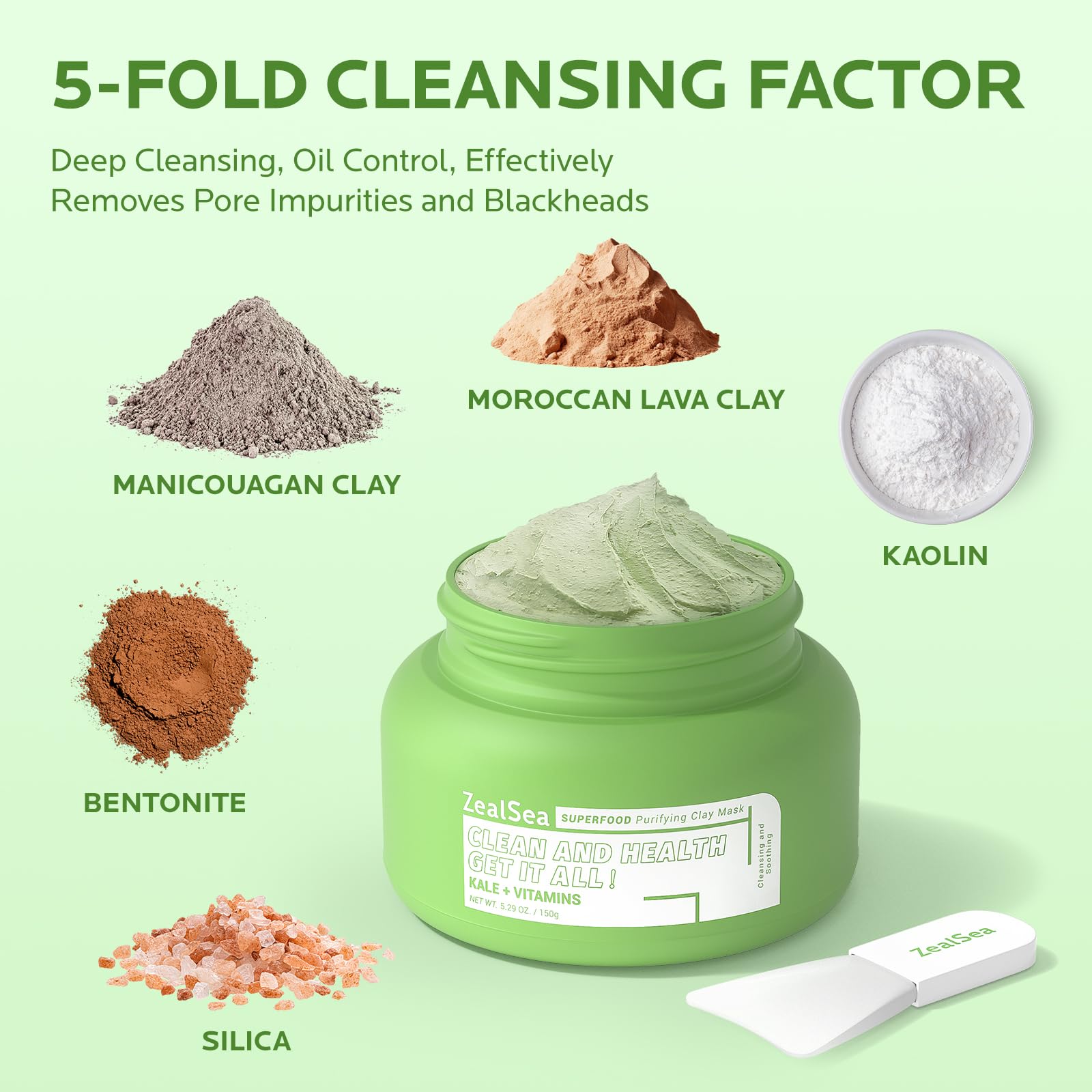 ZealSea Superfood Clay Face Mask: Deep Cleansing Mask for Controlling Oil & Blackhead Removal Pore Cleansing Antioxidant Anti-Ag
