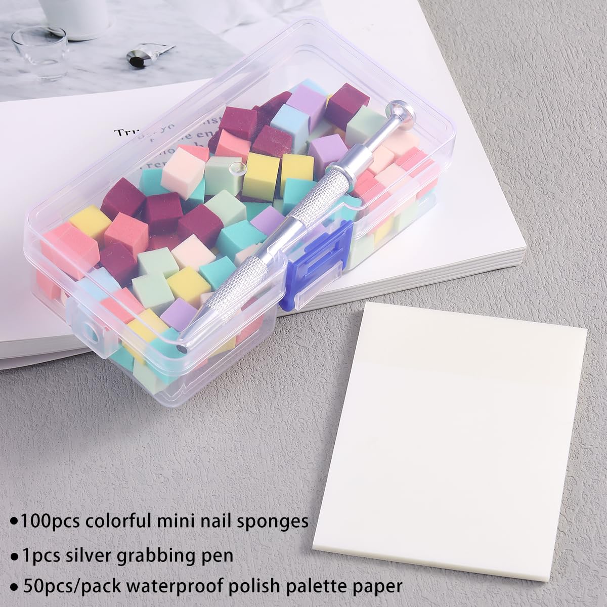 Fcozpjk 100Pcs Soft Nail Sponges for Ombre Mini Nail Art Sponges With Grabbing Pen Colorful Aura Nail Sponge Set Brush for Gel N