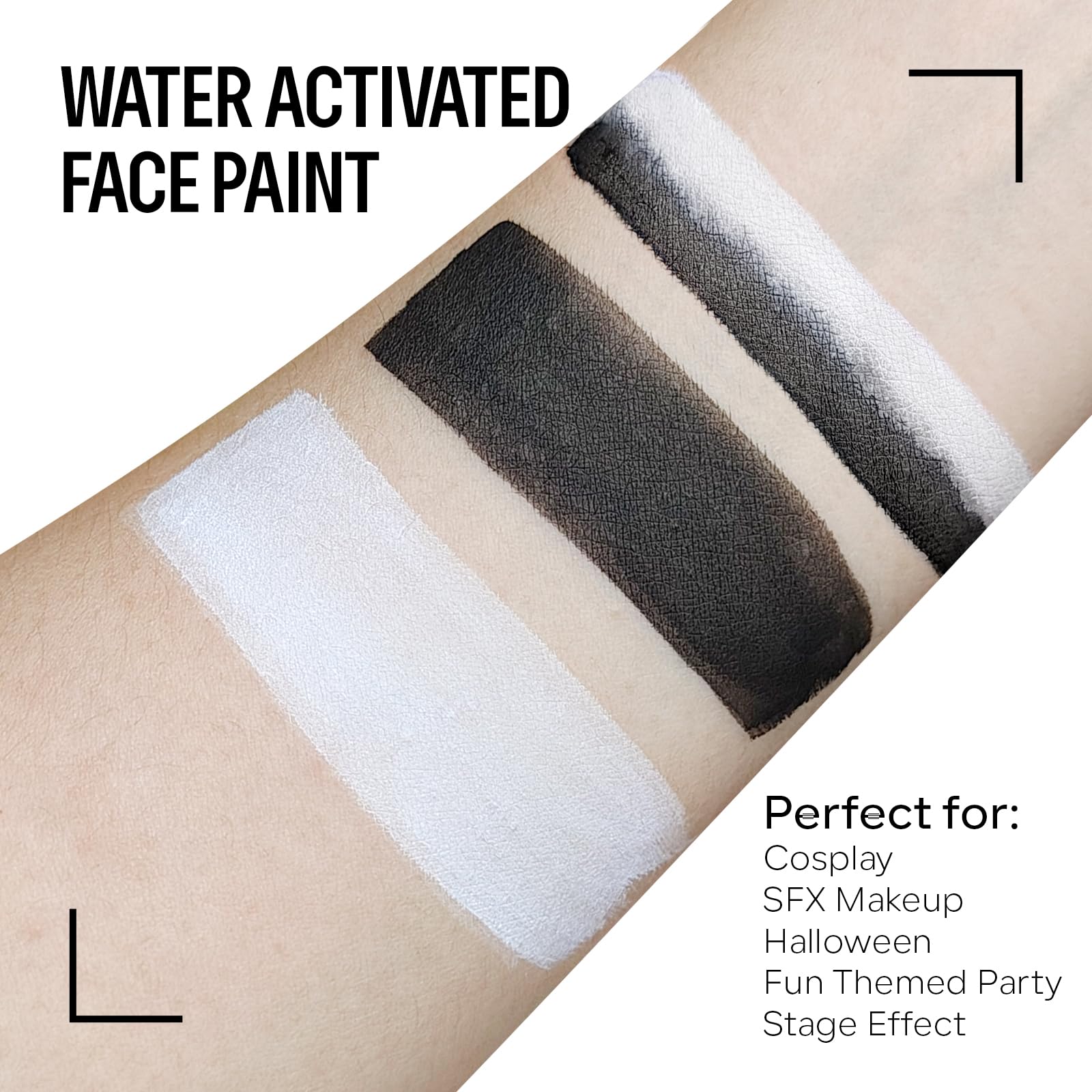 FREEORR Black White Face Body Paint Makeup Foundation 30g, Water Activated Cream to Powder Face Body Paint Makeup for Halloween