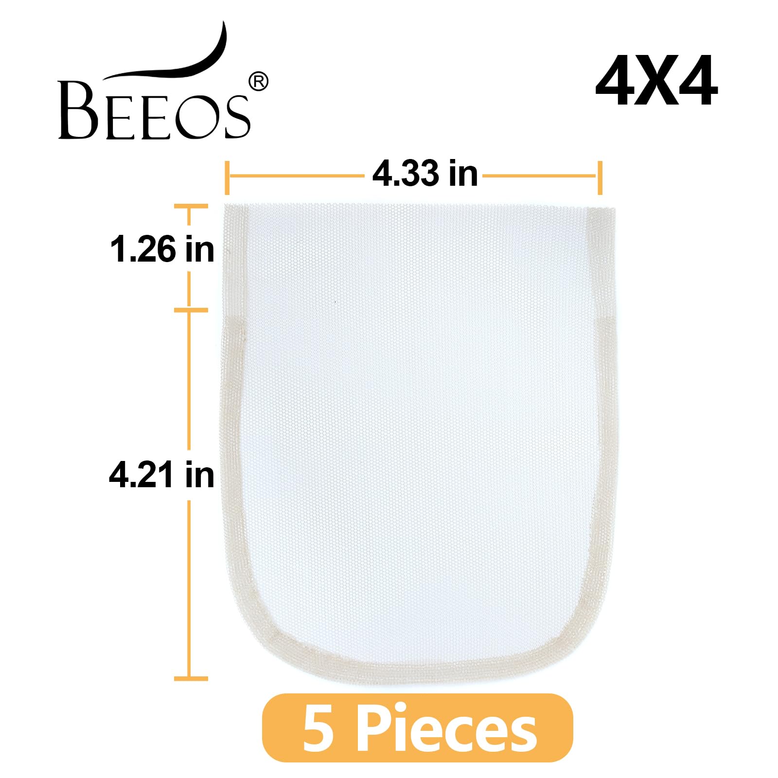 Beeos 4X4 Transparent Lace For Wig Making, 5 Pieces Lace Net Base For Making Closure Wigs Accessories For Repairing Wig Cap