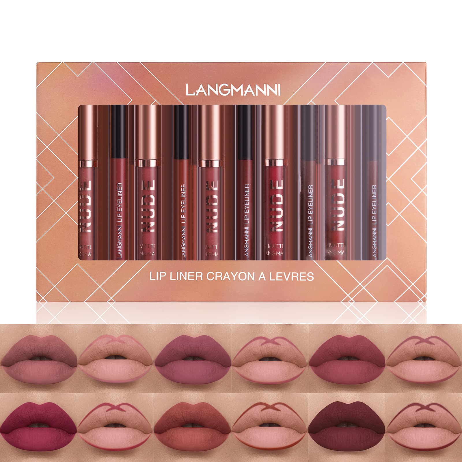 Langmanni 6 Matte Lipstick With 6 Lipliners Durable Makeup Set,Long-Lasting Non-Stick Cup Not Fade Waterproof Pigmented Velvet L