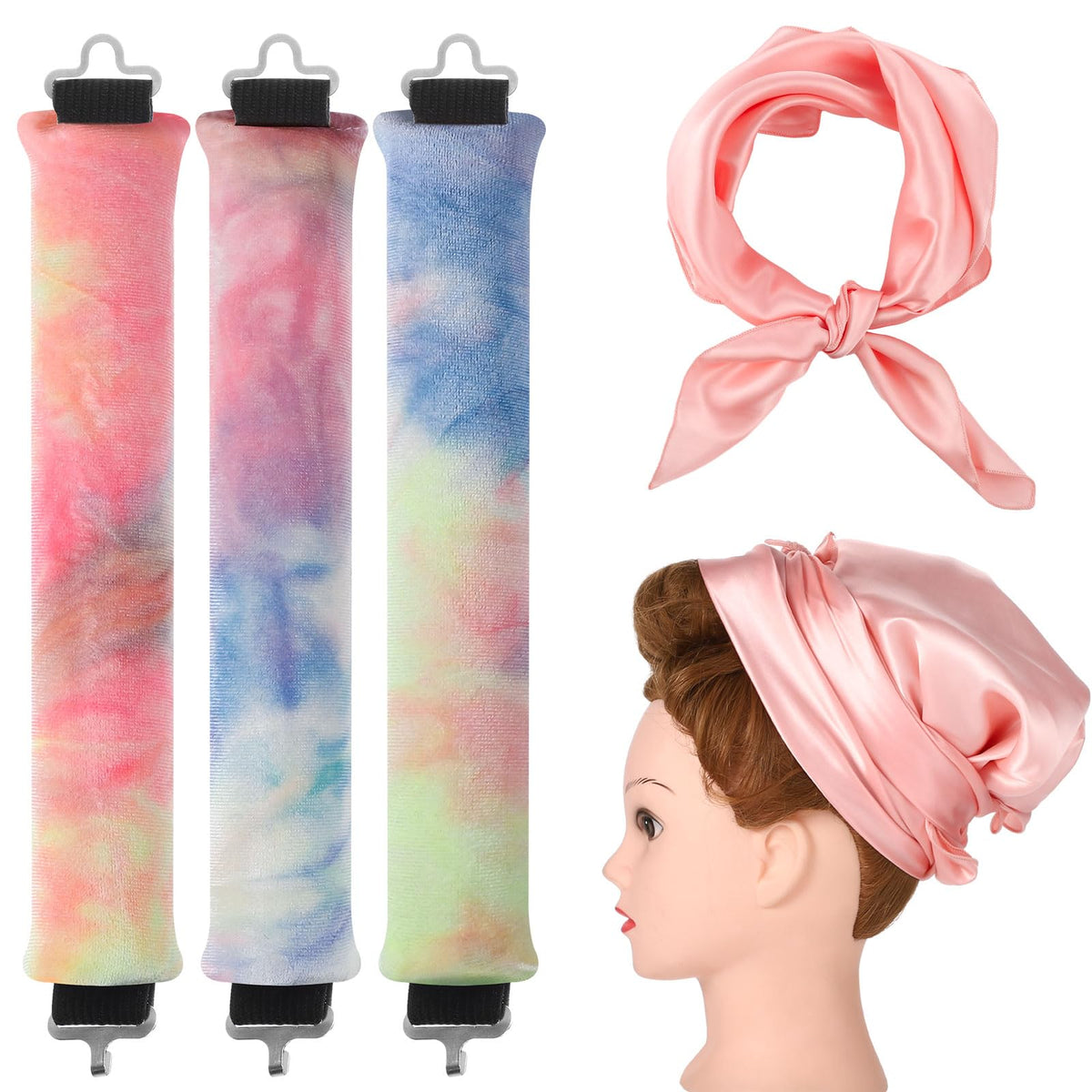 3 Pack Heatless Curls No Heat Curling Rod with Silk Scarf, Velvet Hair Curlers to Sleep in Overnight Curls with Hook Blowout Rod
