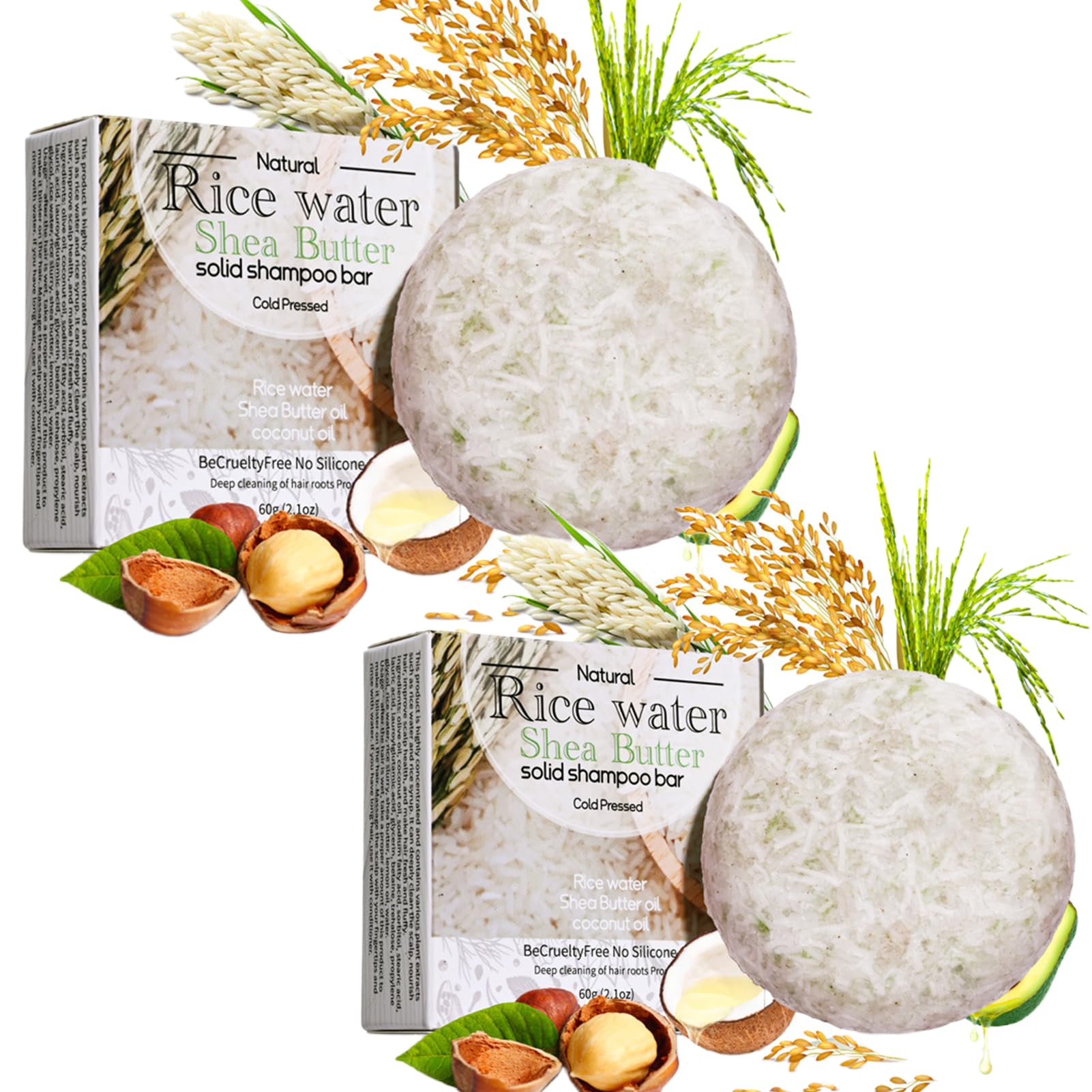 2Pcs Rice Water Shampoo Bar For Hair Growth, Protein Shampoo Bar Bulk, Root White Coverage Hair Darkening Shampoo, Volumizing An