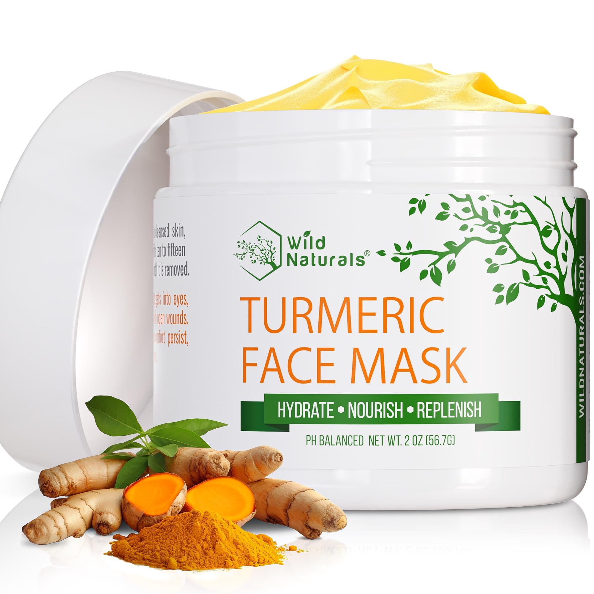 Wild Naturals Turmeric Clay Face Mask for Acne & Dark Spots - Gentle, Soothing Mask with Vitamin E for Men & Women - Natural Cla