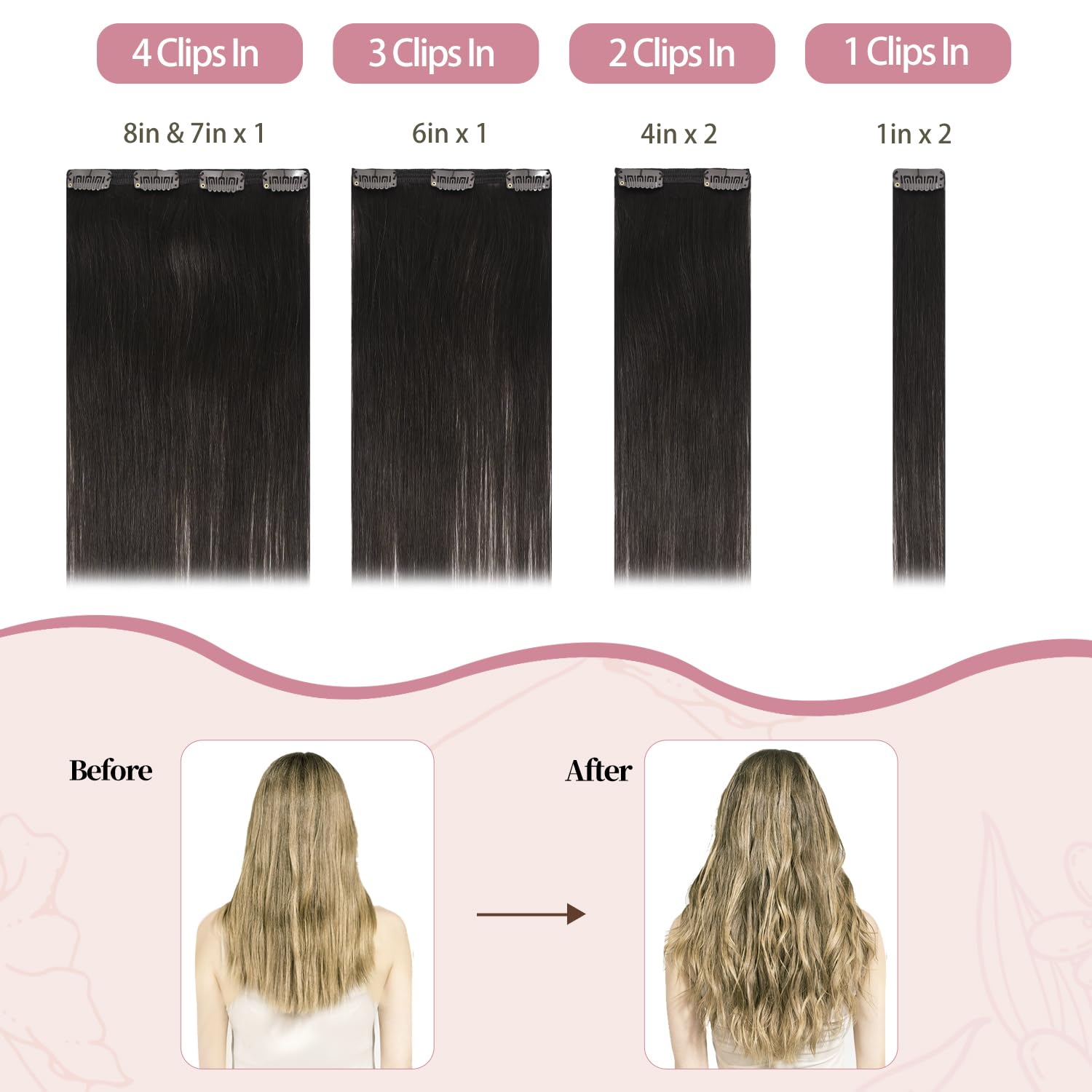Huayi Dark Brown Clip In Hair Extensions Real Human Hair, 16Inch 120G 7Pcs Human Hair Extensions Clip In Human Hair, Dark Brown