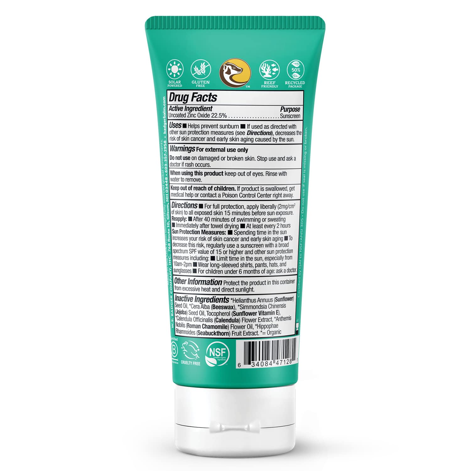 Badger Spf 40 Baby Reef Safe Natural Mineral Sunscreen Cream With Clear Zinc Oxide, Broad Spectrum & Water Resistant, Chamomile,