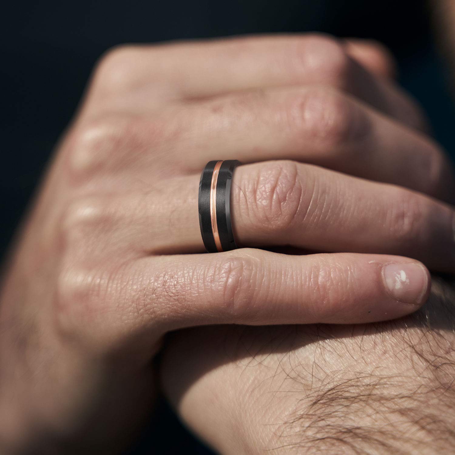 Greenpod 6mm Tungsten Carbide Ring for Men Black Matte Finish Rose Gold Thin Groove Comfort Fit Size 10