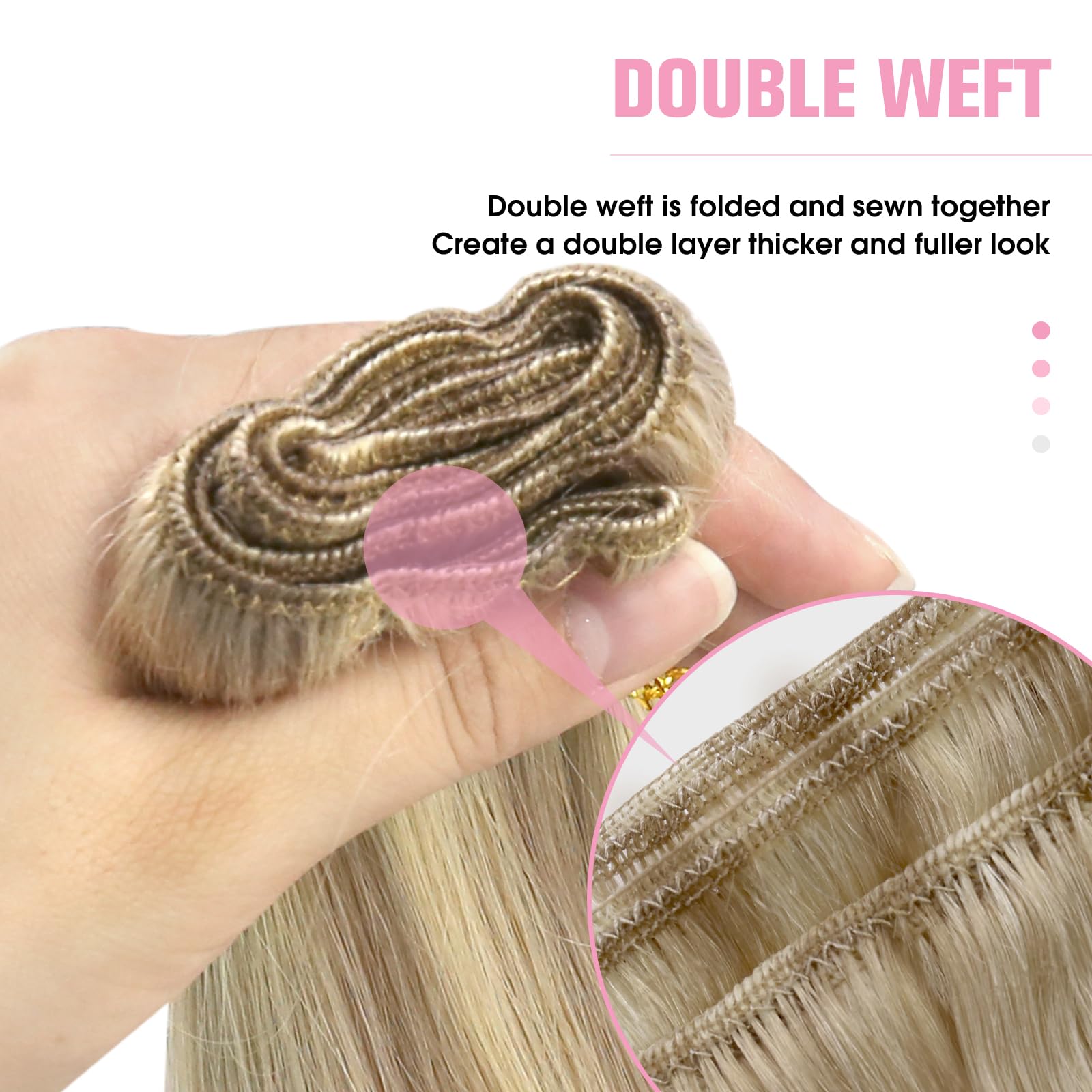 YoungSee Sew in Hair Extensions Real Human Hair Highlight Human Hair Weft Extensions Dark Ash Blonde Highlighted Light Blonde Fu