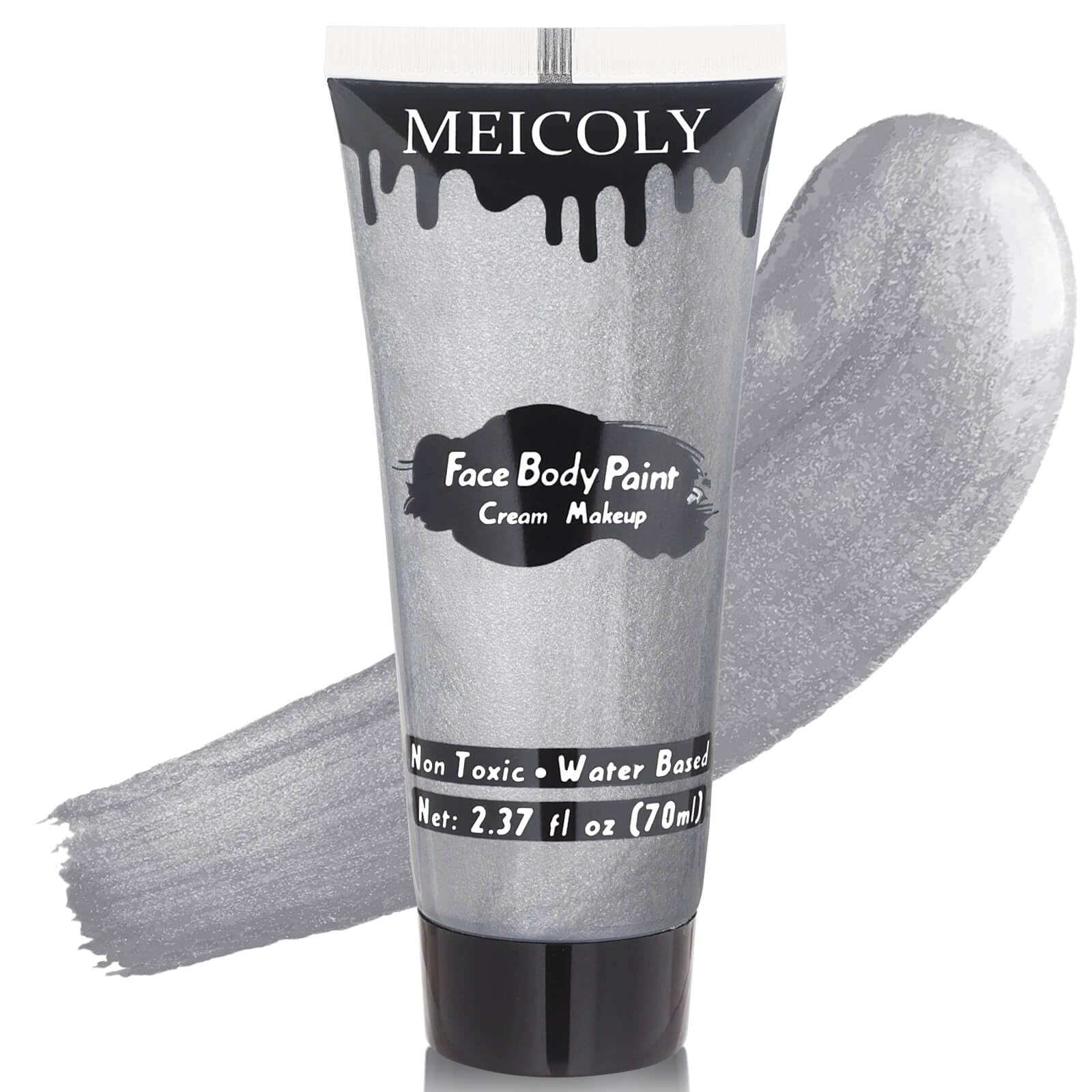 Meicoly Cream Metallic Silver Face Body Paint,2.37Oz Large Tube Water Based Full Body Paint For Adults And Children,Professional