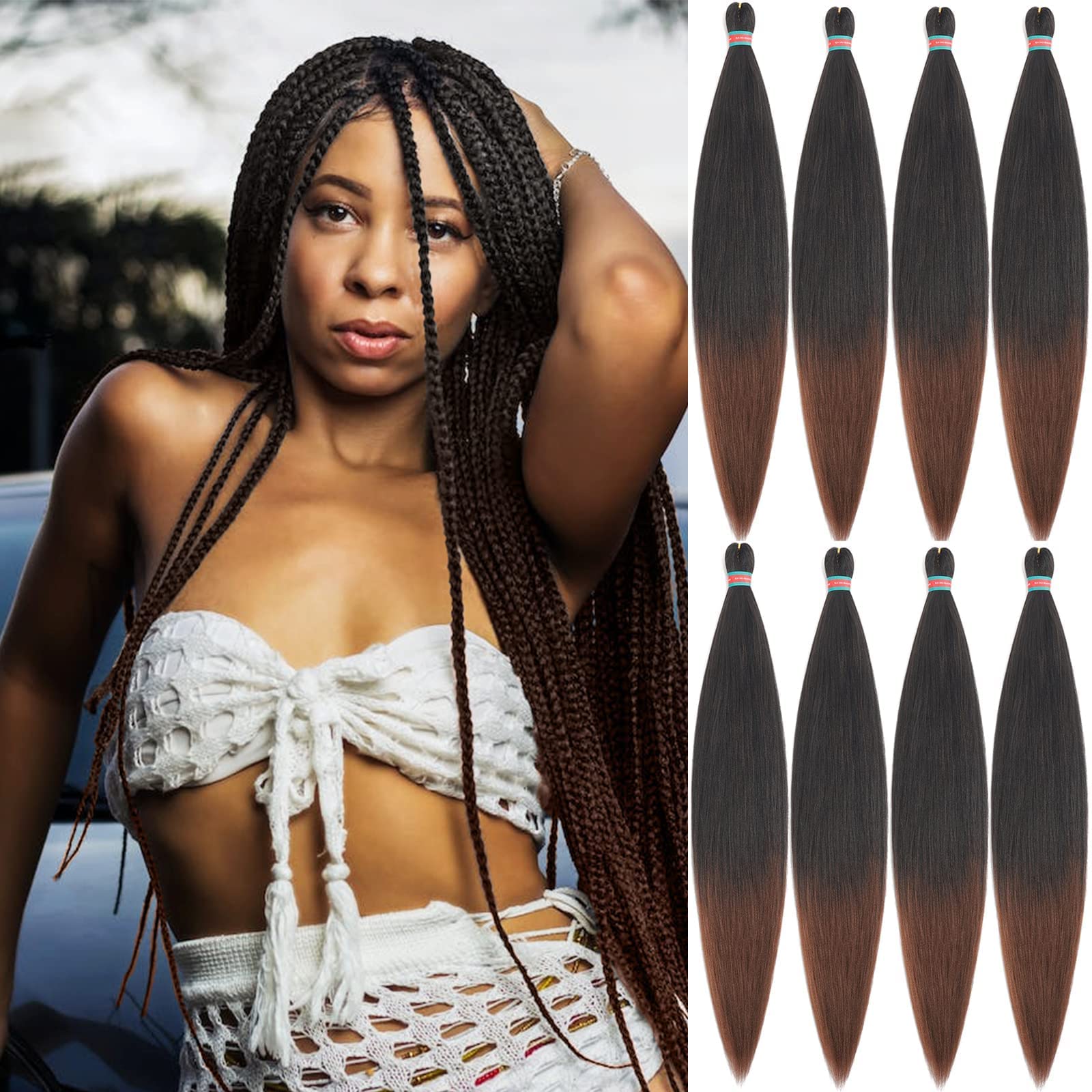 Run Shui Braiding Hair,36 Inch Yaki Texture Braiding Hair Pre Stretched,Kanekalon Braid Hair Extensions, Hot Water Setting Pre S