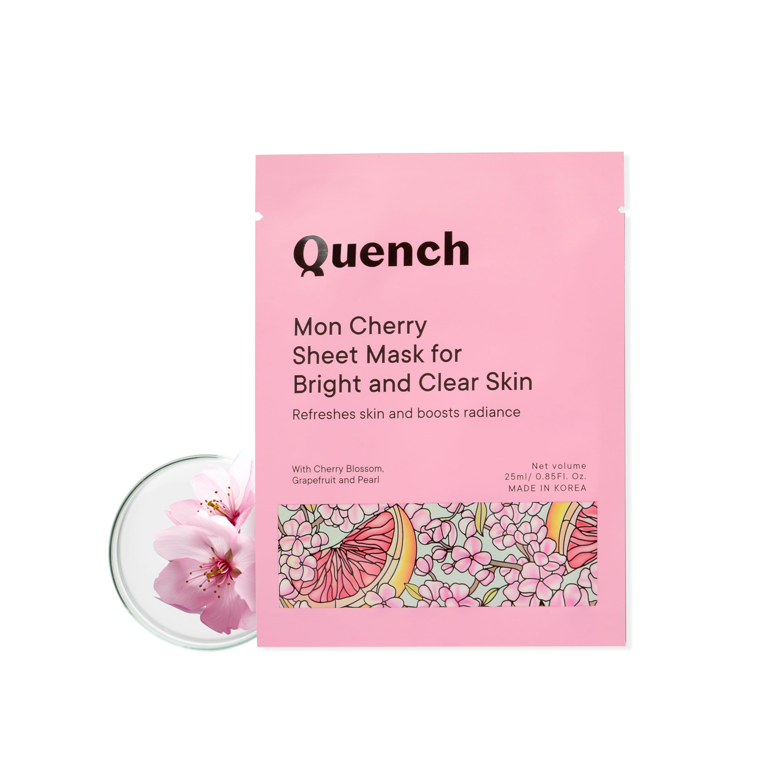 Quench Botanics Quench Brightening Korean Sheet Mask With Cherry Blossom Radiance | Korean Face Mask For Glowing Skin | Hydrates