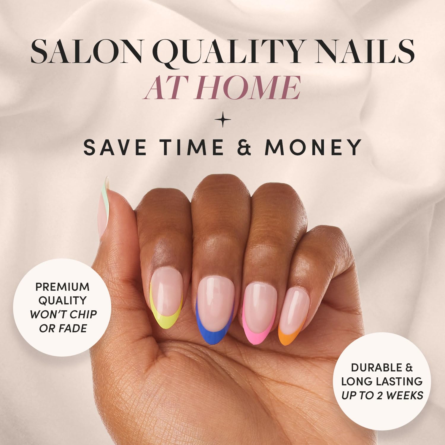 Glamnetic Press On Nails - Sprinkles | Rainbow French Tip Nails, Uv Finish Short Pointed Almond Shape, Reusable Semi-Transparent