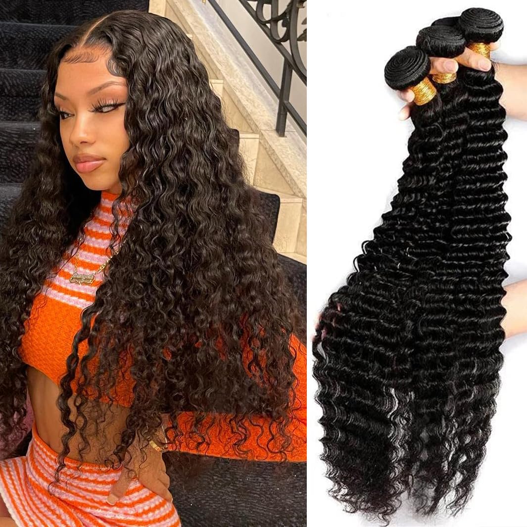 Releek Deep Wave Bundles Human Hair Water Wave 3 Bundles 20 22 24 Inch Wet And Wavy 12A Brazilian Virgin Ocean Wave 100% Unproce