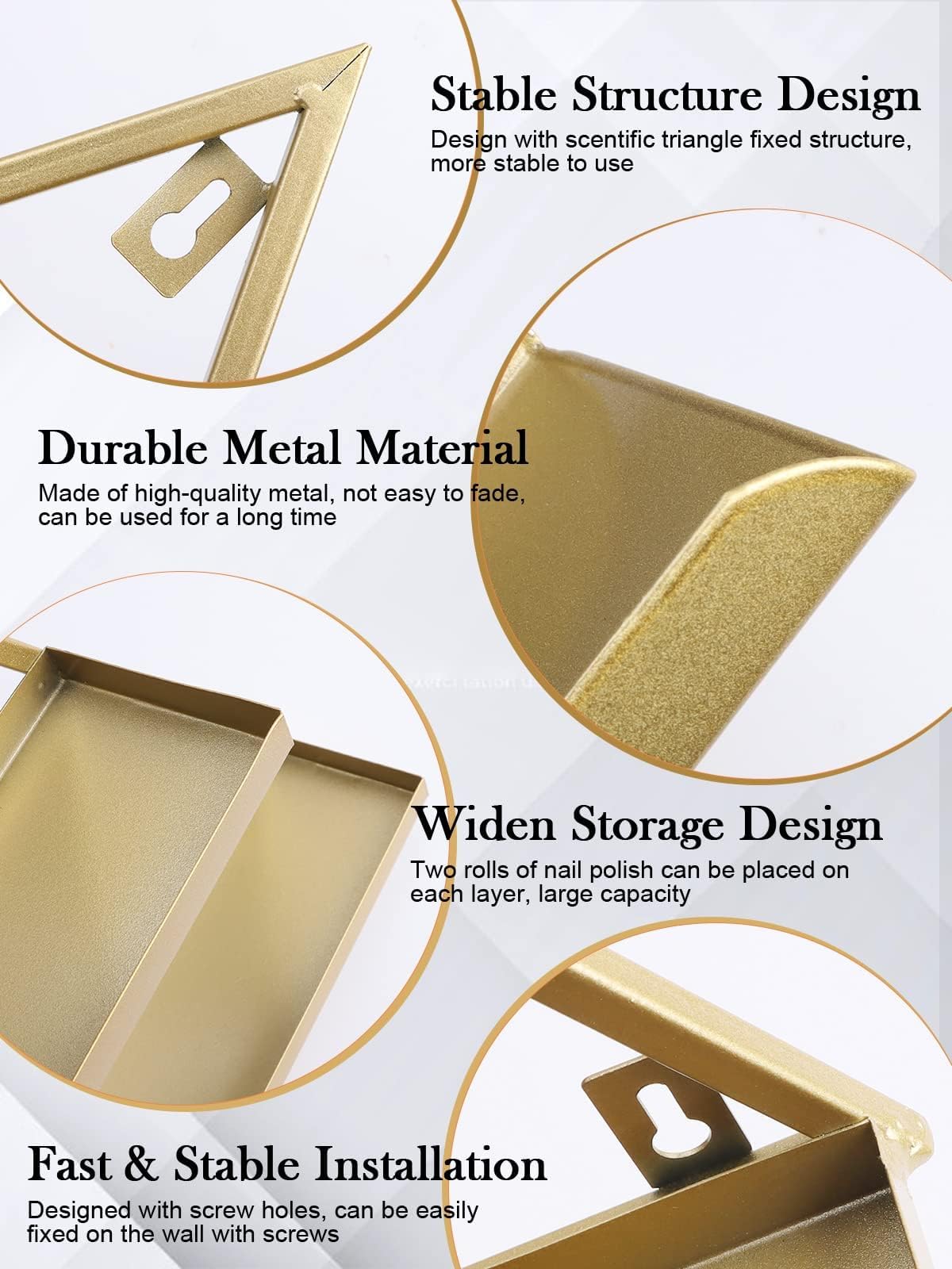 10Pcs Metal Wall-Mounted Nail Polish Storage Racks, Lorvain 5 Tiers Gold Triangular Display Rack Cosmetic Display Cases Lipstick