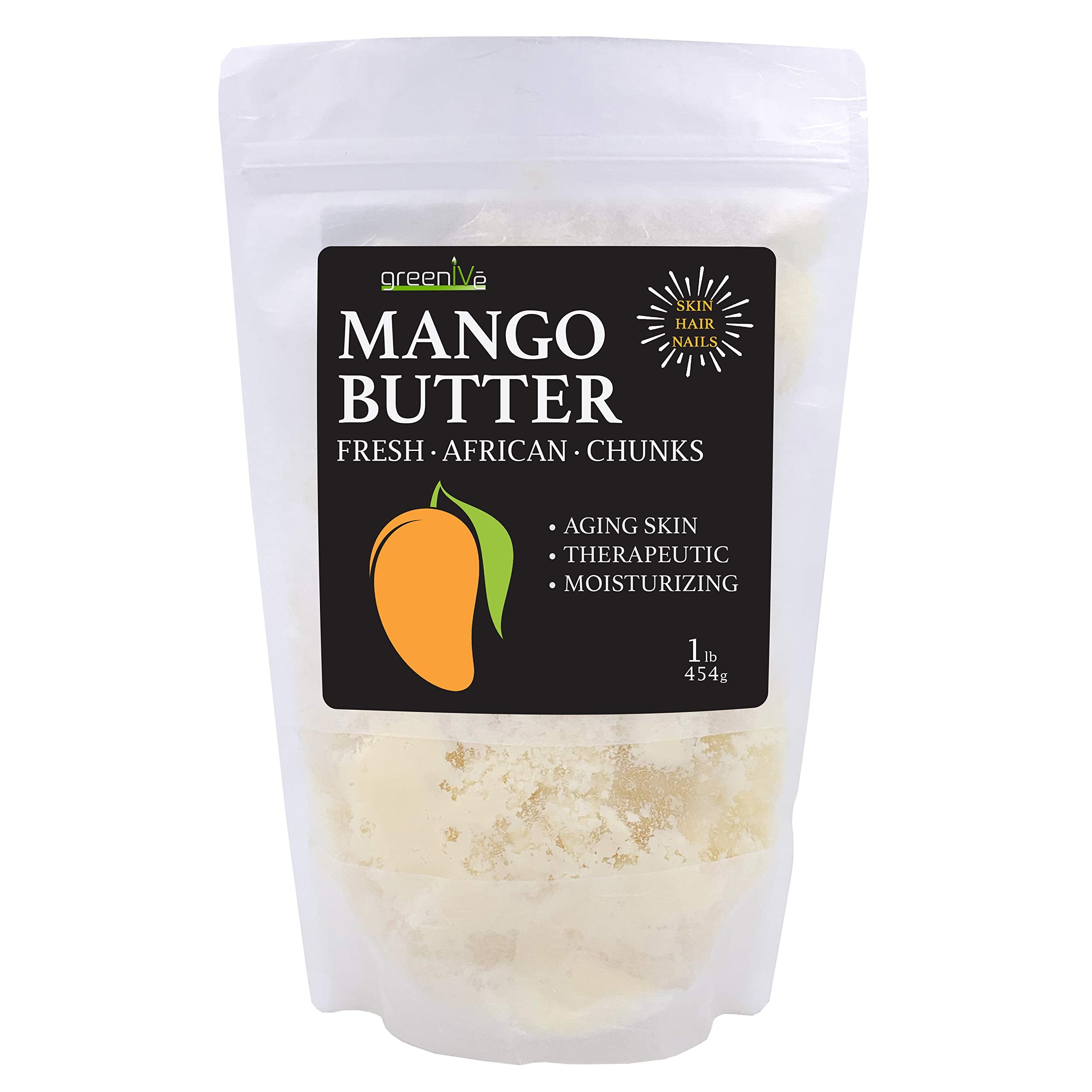 GreenIVe Deodorized Mango Butter 100% Pure Raw Creamy All Natural Skin Moisturizer (1 Pound Bag)
